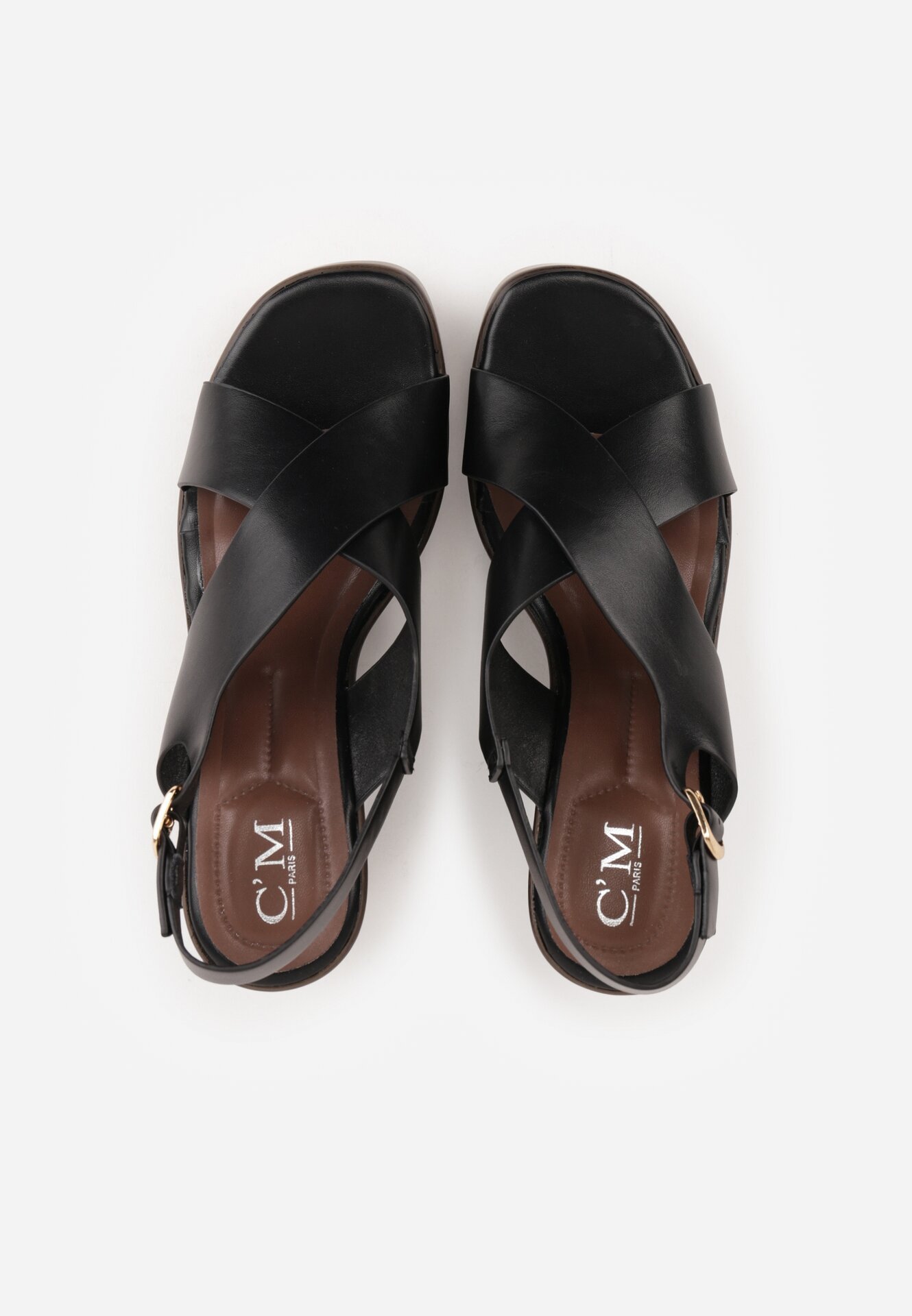 Czarne Sandały na Koturnie i Platformie Ozdobione Dwoma Paskami Daphnone