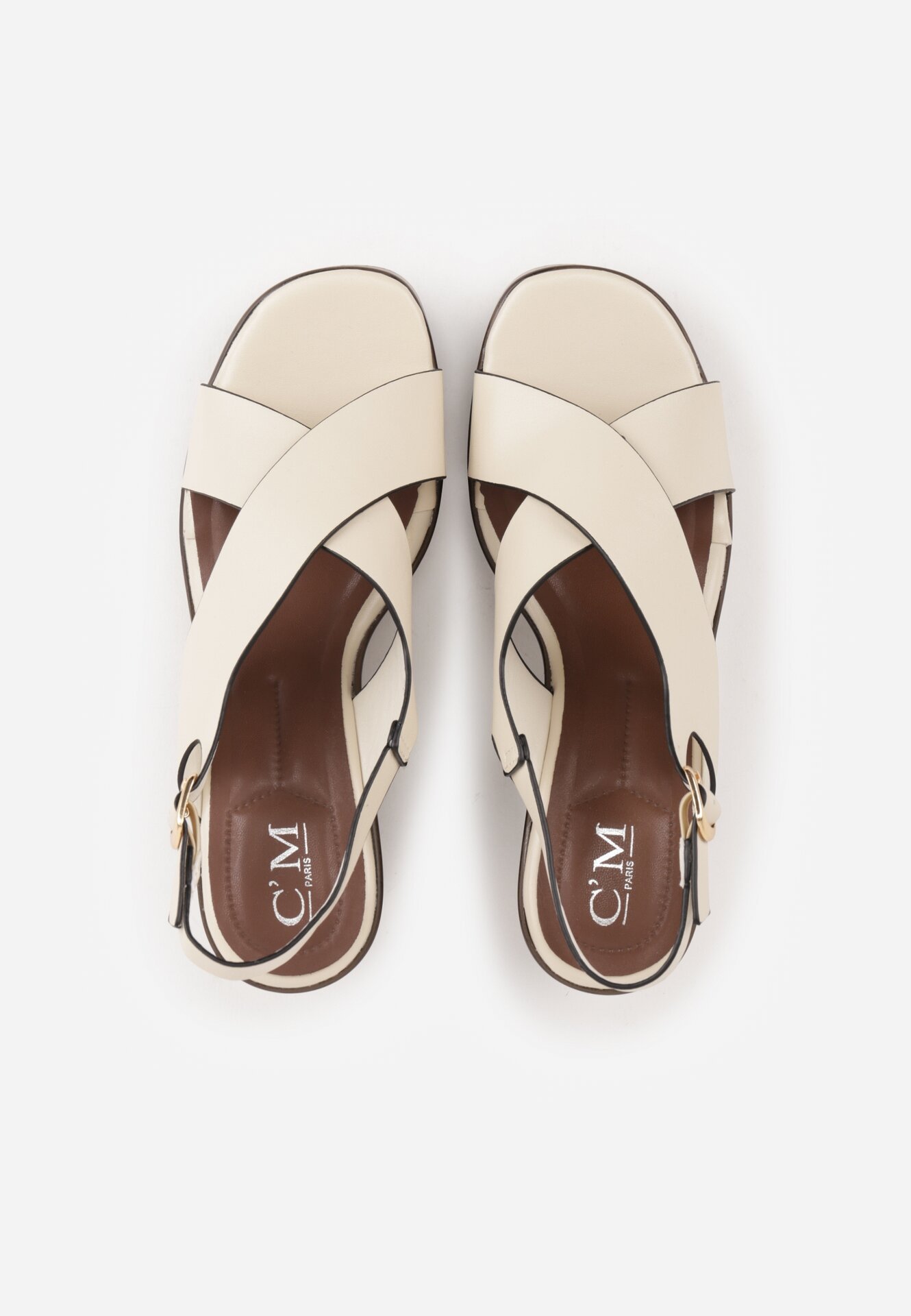 Beżowe Sandały na Koturnie i Platformie Ozdobione Dwoma Paskami Daphnone