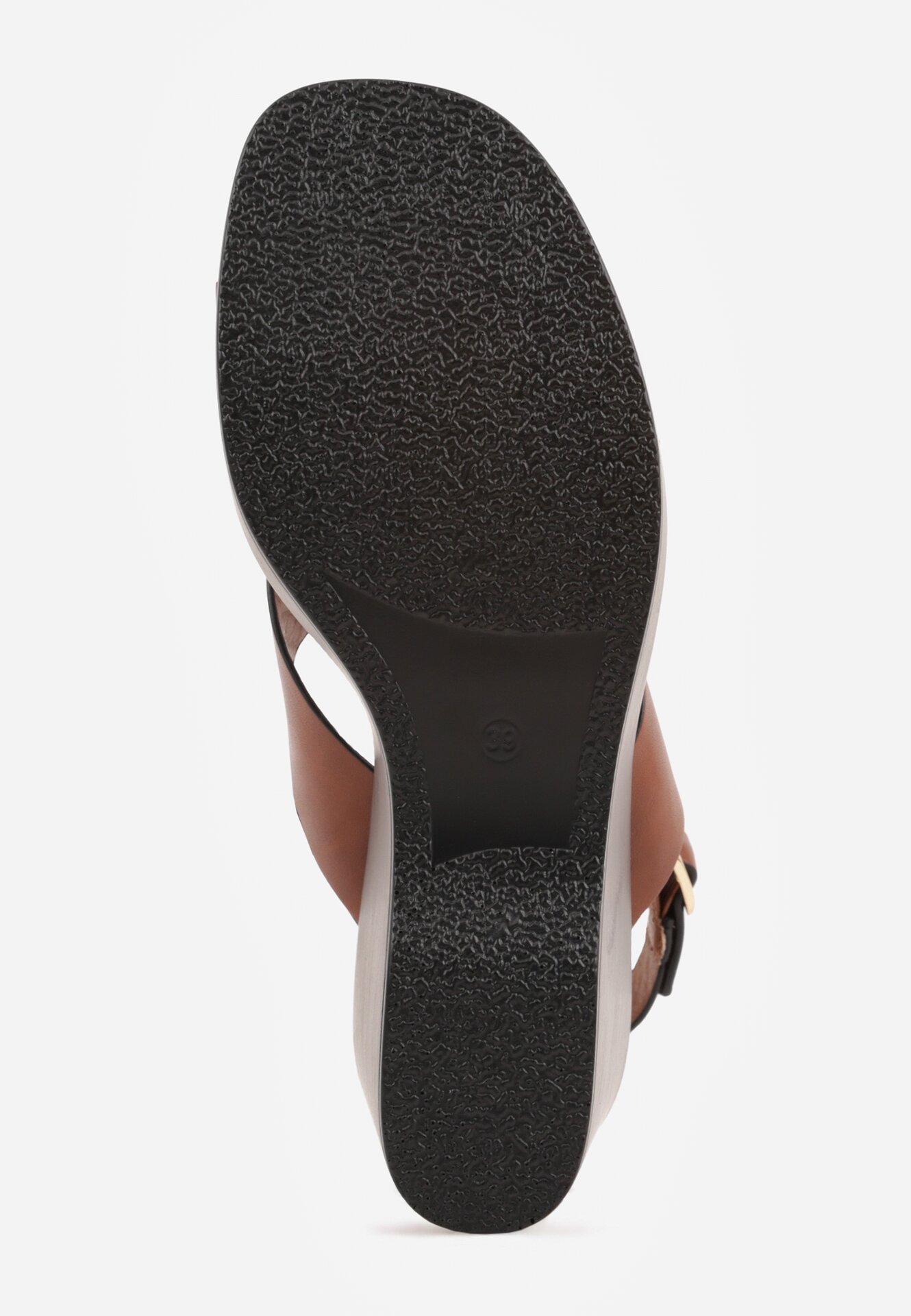 Jasnobrązowe Sandały na Koturnie i Platformie Ozdobione Dwoma Paskami Daphnone