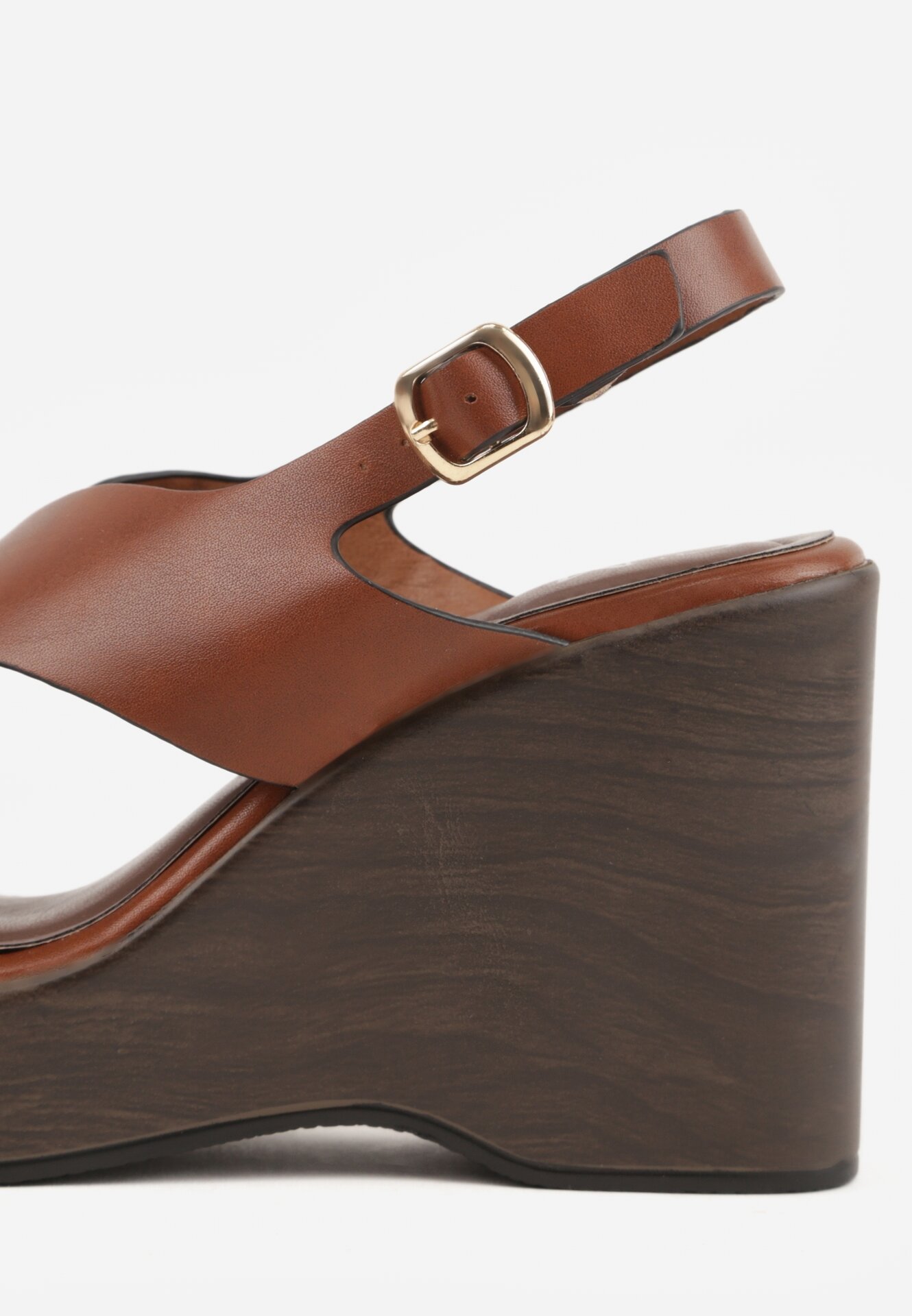 Jasnobrązowe Sandały na Koturnie i Platformie Ozdobione Dwoma Paskami Daphnone