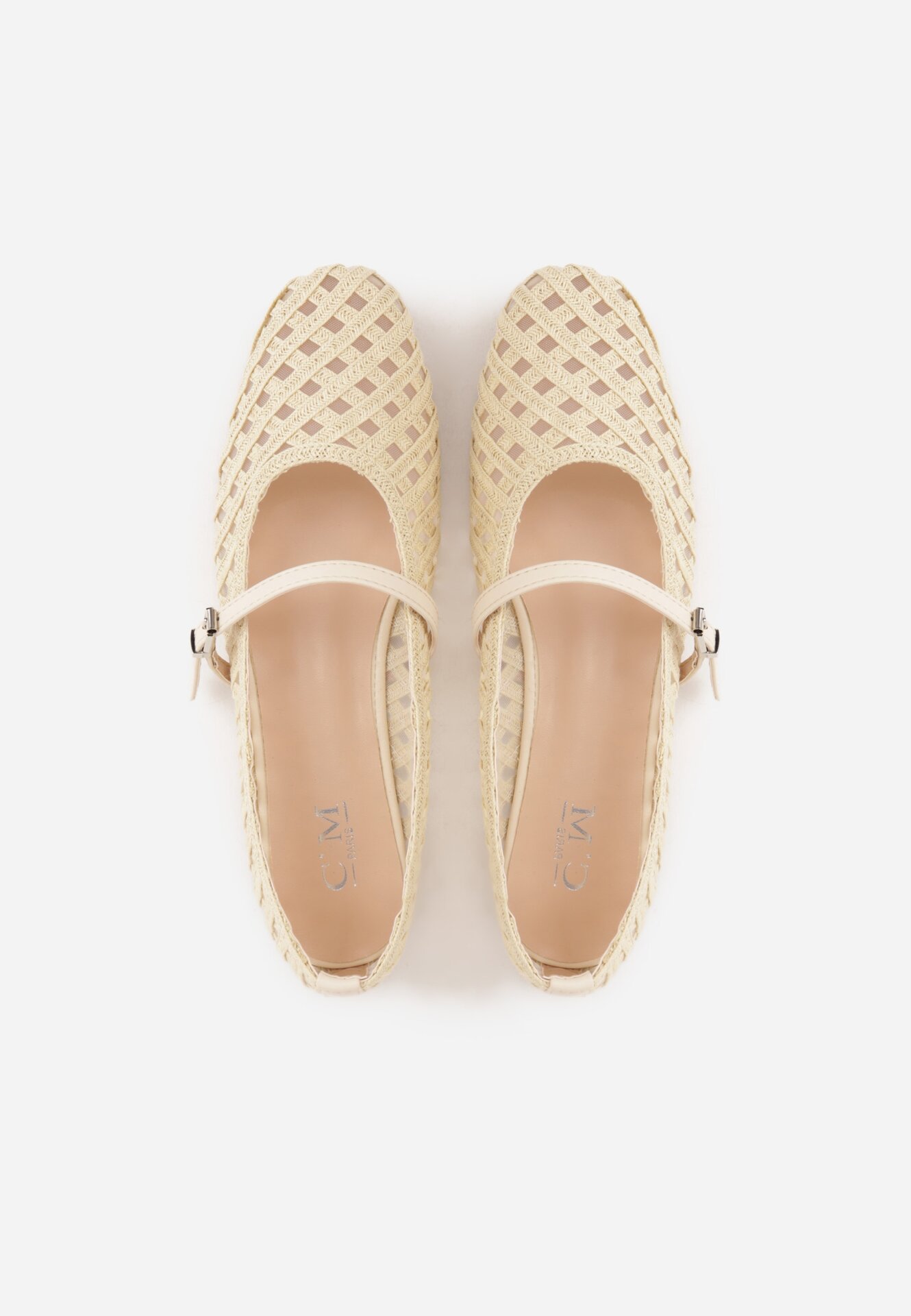 Jasnobeżowe Balerinki Ozdobione Ażurowym Motywem i Paskiem Nonaniassi