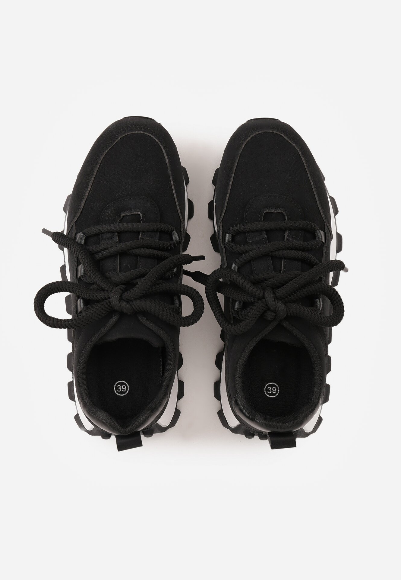 Czarne Sneakersy na Grubej Tłoczonej Podeszwie Zerda