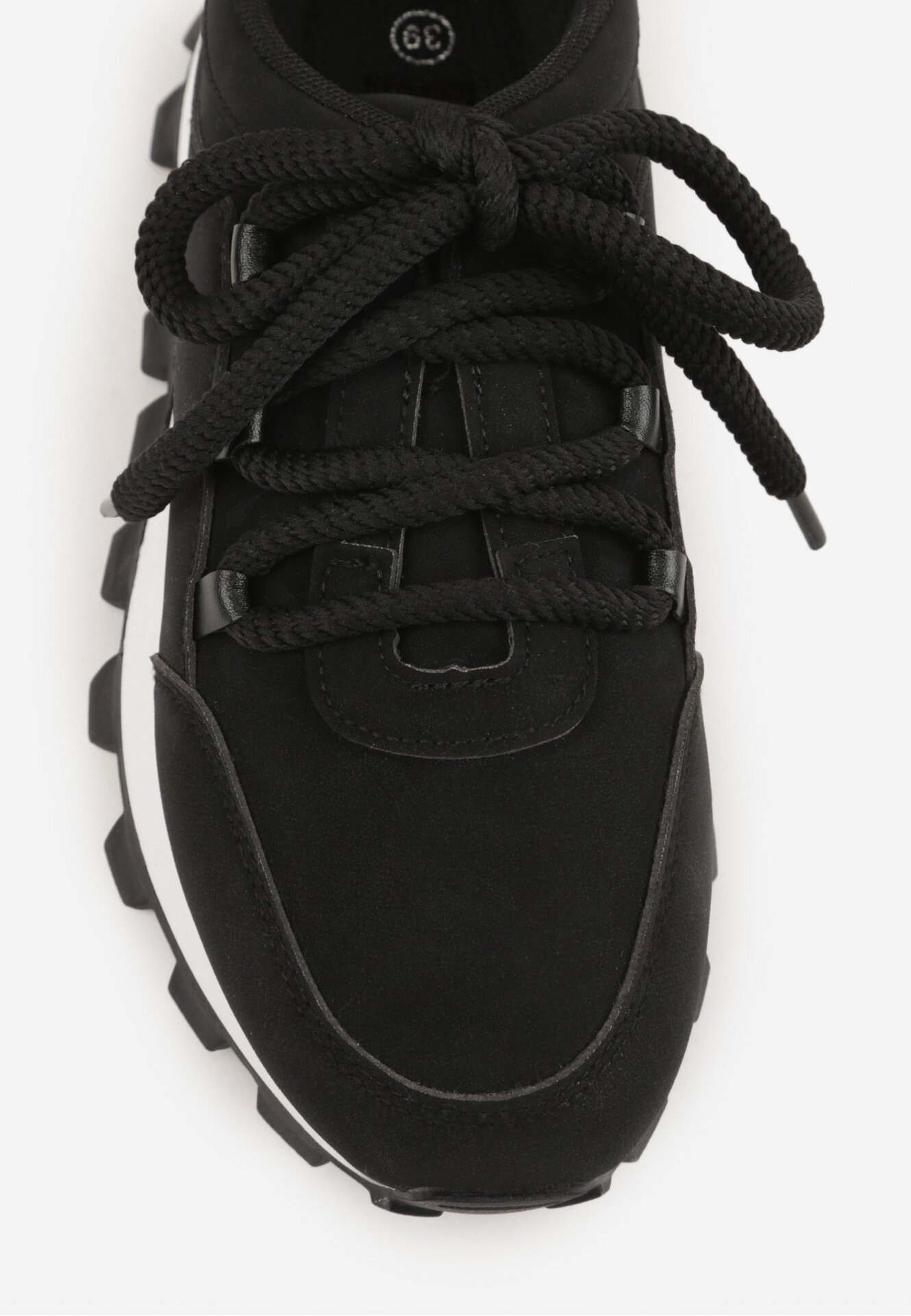 Czarne Sneakersy na Grubej Tłoczonej Podeszwie Zerda