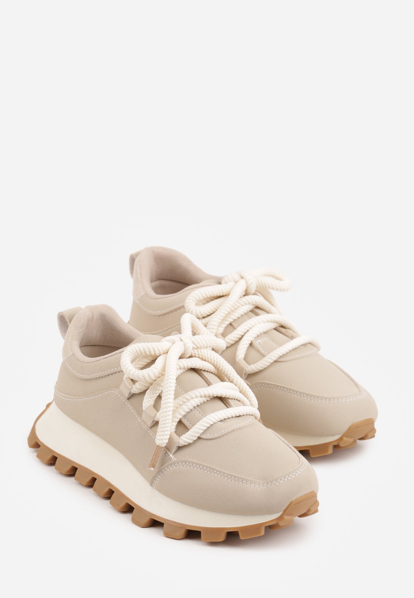 Beżowe Sneakersy na Grubej Tłoczonej Podeszwie Zerda