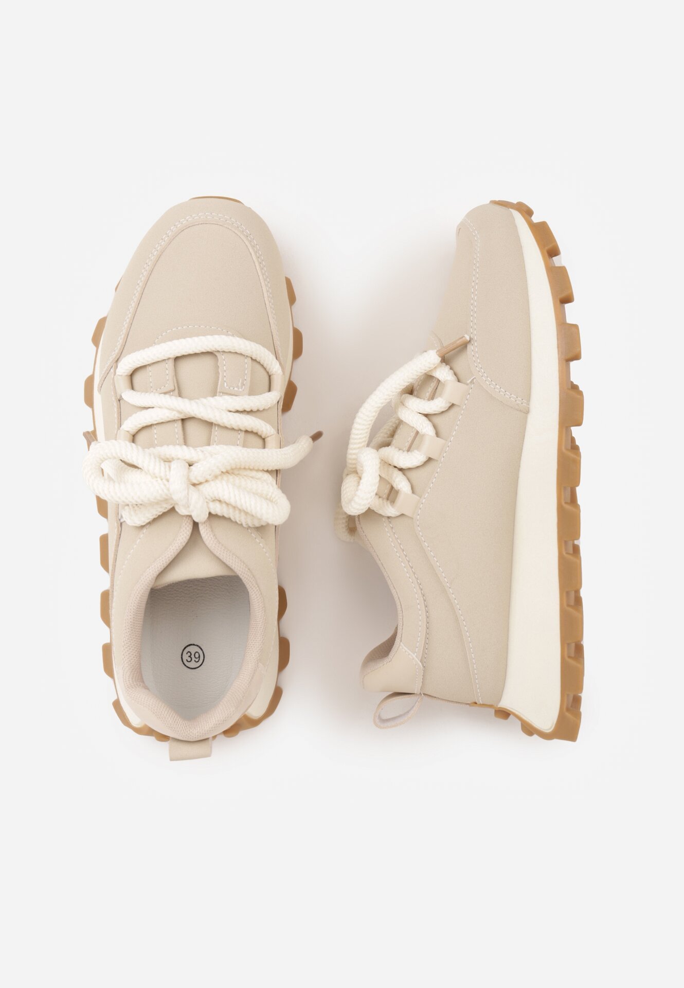 Beżowe Sneakersy na Grubej Tłoczonej Podeszwie Zerda