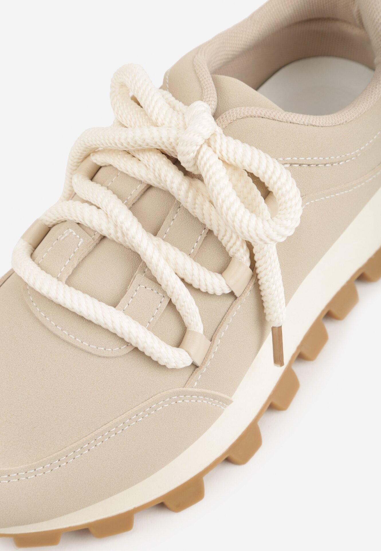 Beżowe Sneakersy na Grubej Tłoczonej Podeszwie Zerda