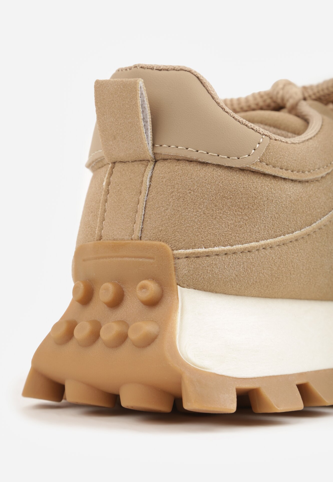 Ciemnobeżowe Sneakersy na Grubej Tłoczonej Podeszwie Zerda