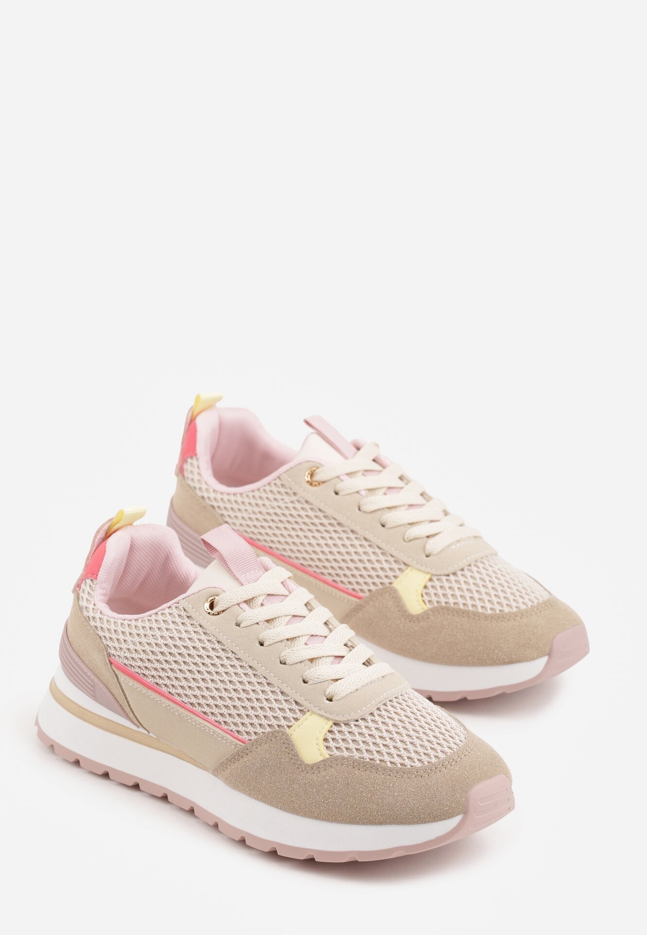 Ciemnobeżowe Sneakersy z Siateczką i Antypoślizgową Podeszwą Katala