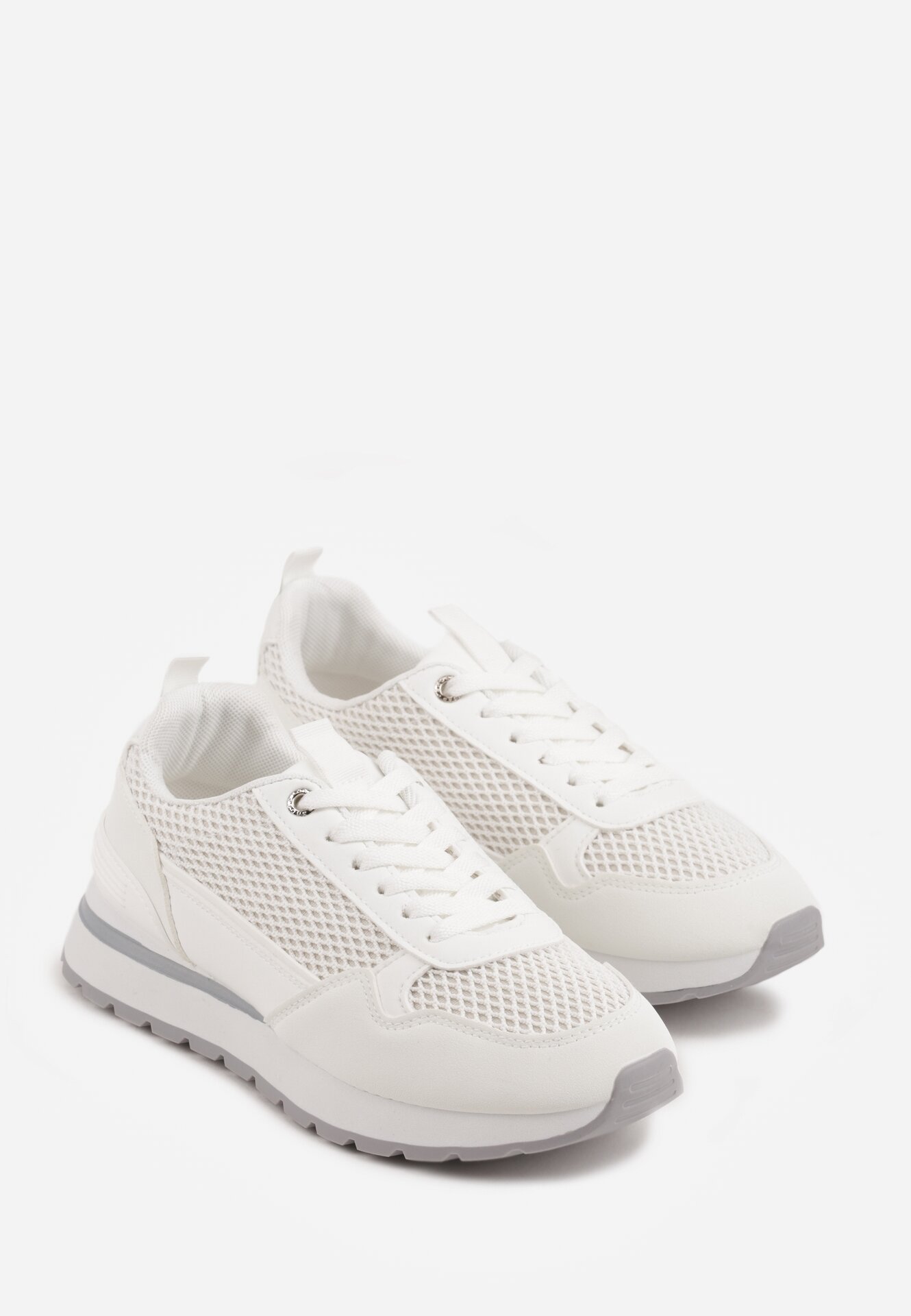 Białe Sneakersy z Siateczką i Antypoślizgową Podeszwą Katala