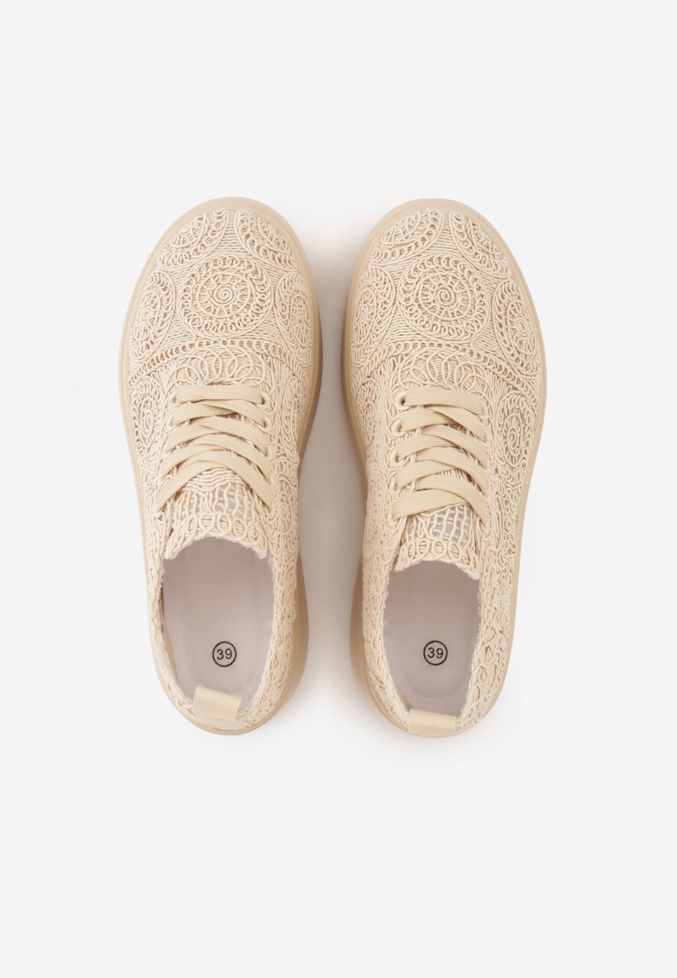 Beżowe Sneakersy z Plecionki na Grubej Podeszwie w Stylu Boho Dacara