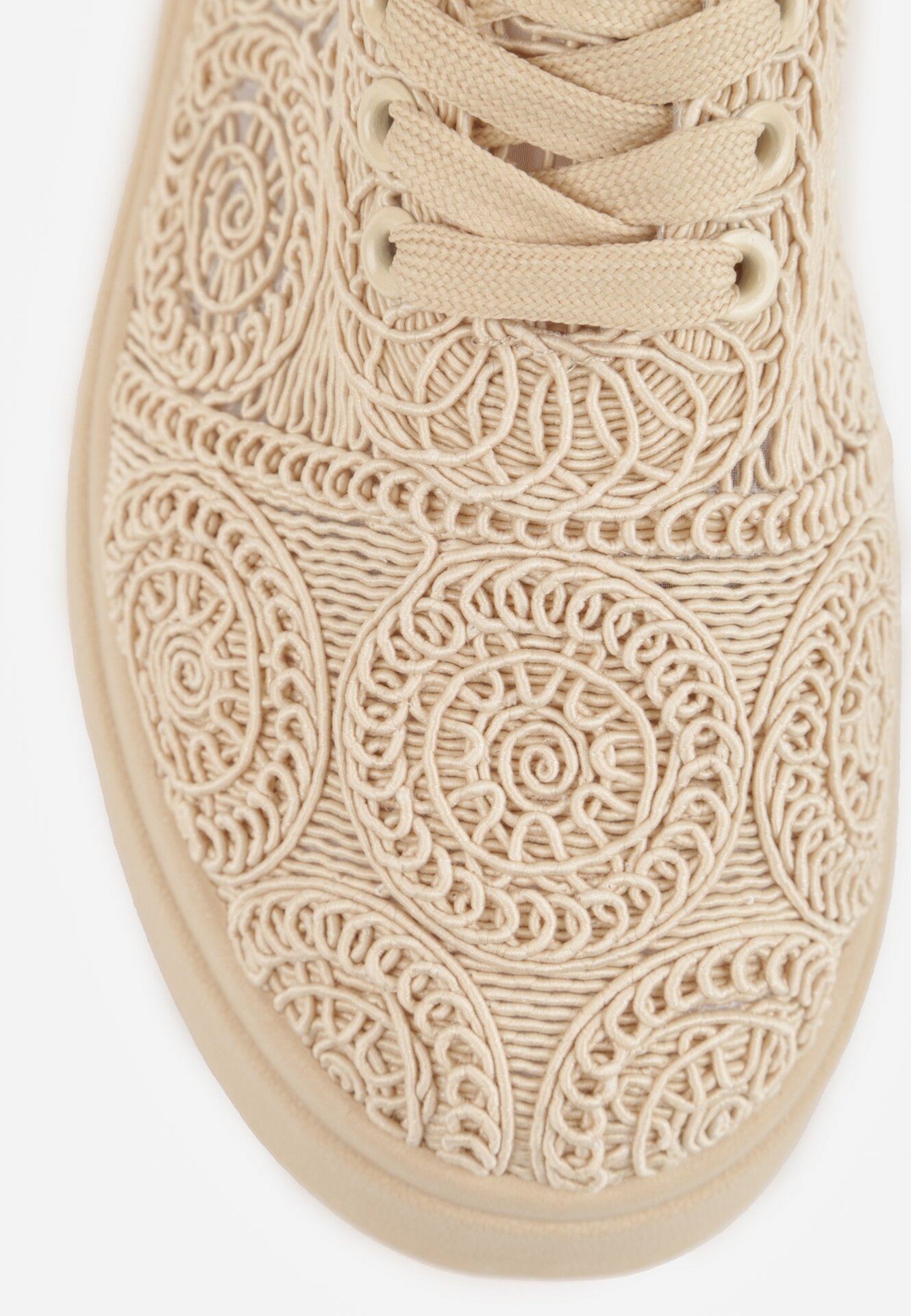 Beżowe Sneakersy z Plecionki na Grubej Podeszwie w Stylu Boho Dacara