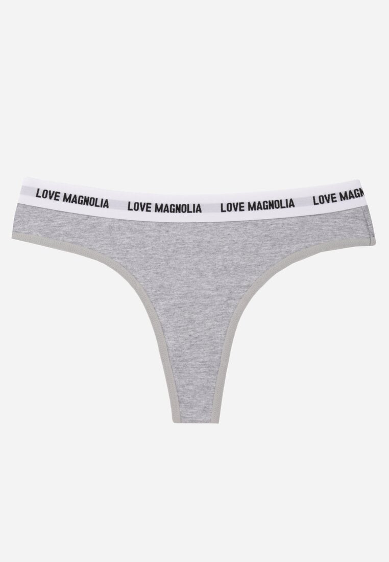 Szare Majtki Typu Stringi z Bawełną i Napisami Veza