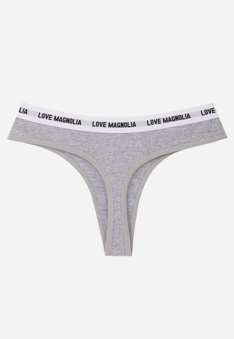 Szare Majtki Typu Stringi z Bawełną i Napisami Veza