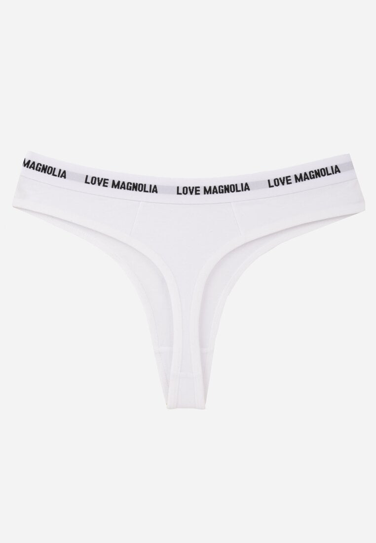 Białe Majtki Typu Stringi z Bawełną i Napisami Veza