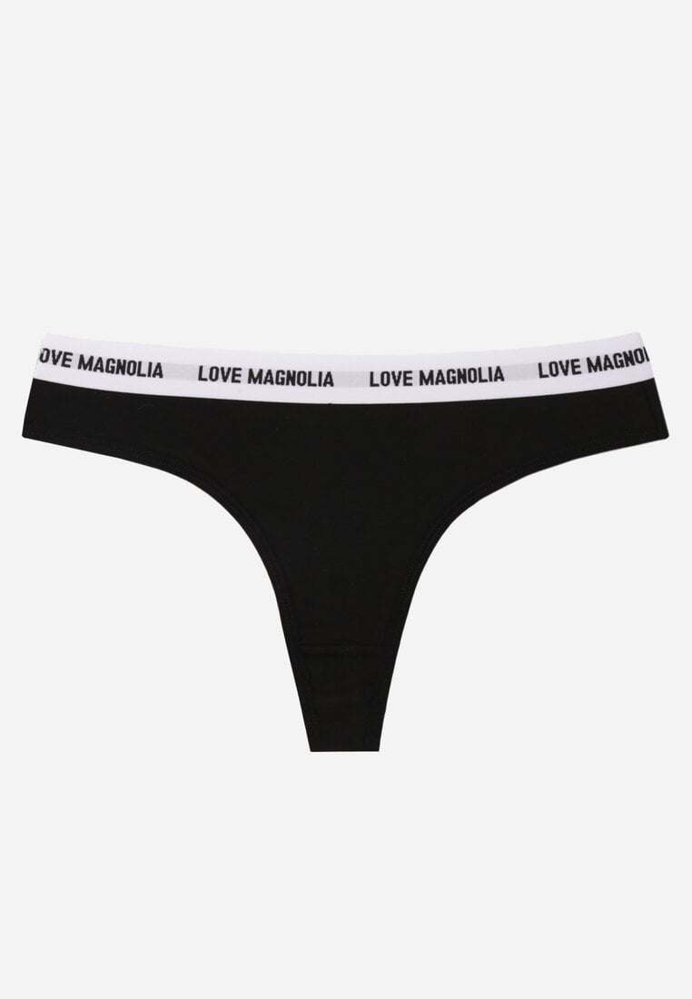 Czarne Majtki Typu Stringi z Bawełną i Napisami Veza