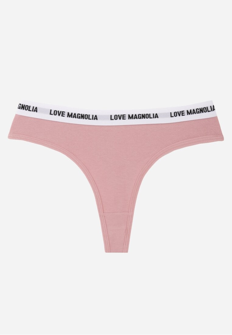 Różowe Majtki Typu Stringi z Bawełną i Napisami Veza