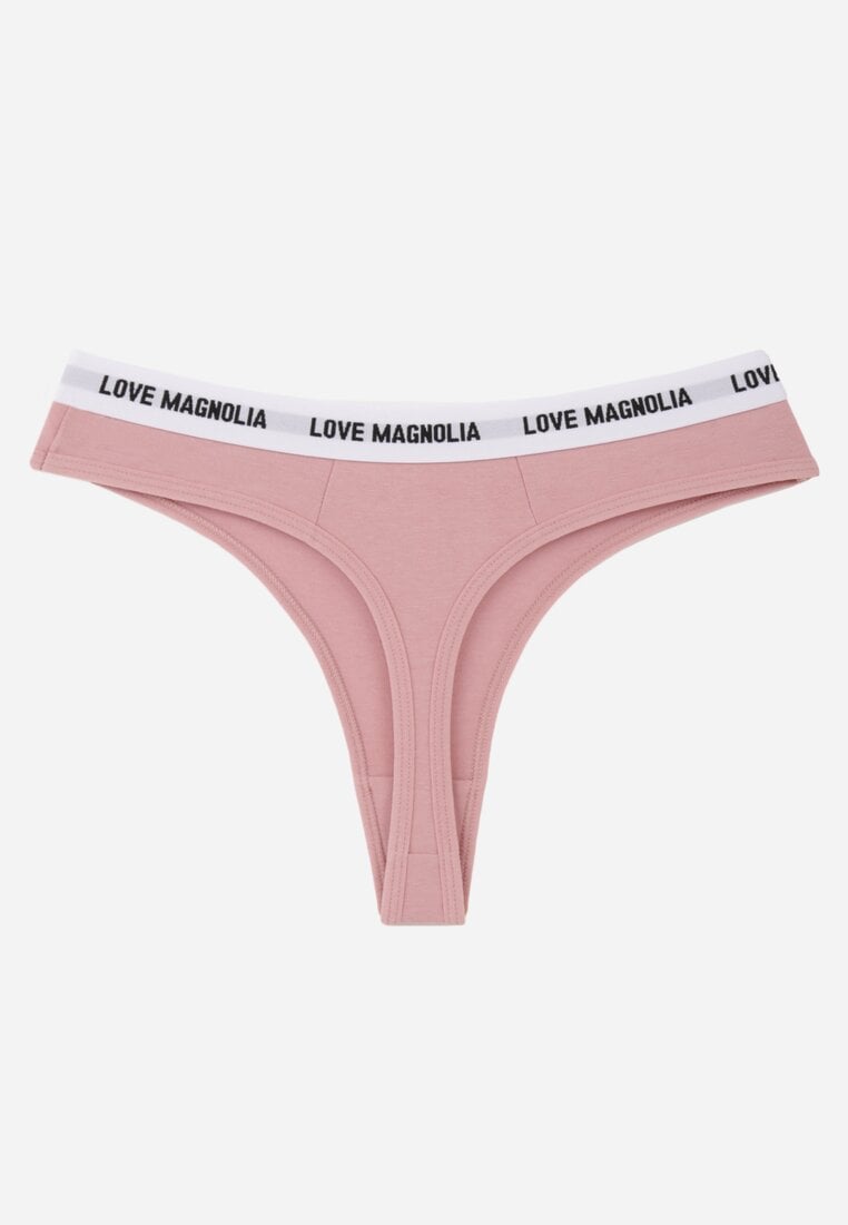 Różowe Majtki Typu Stringi z Bawełną i Napisami Veza
