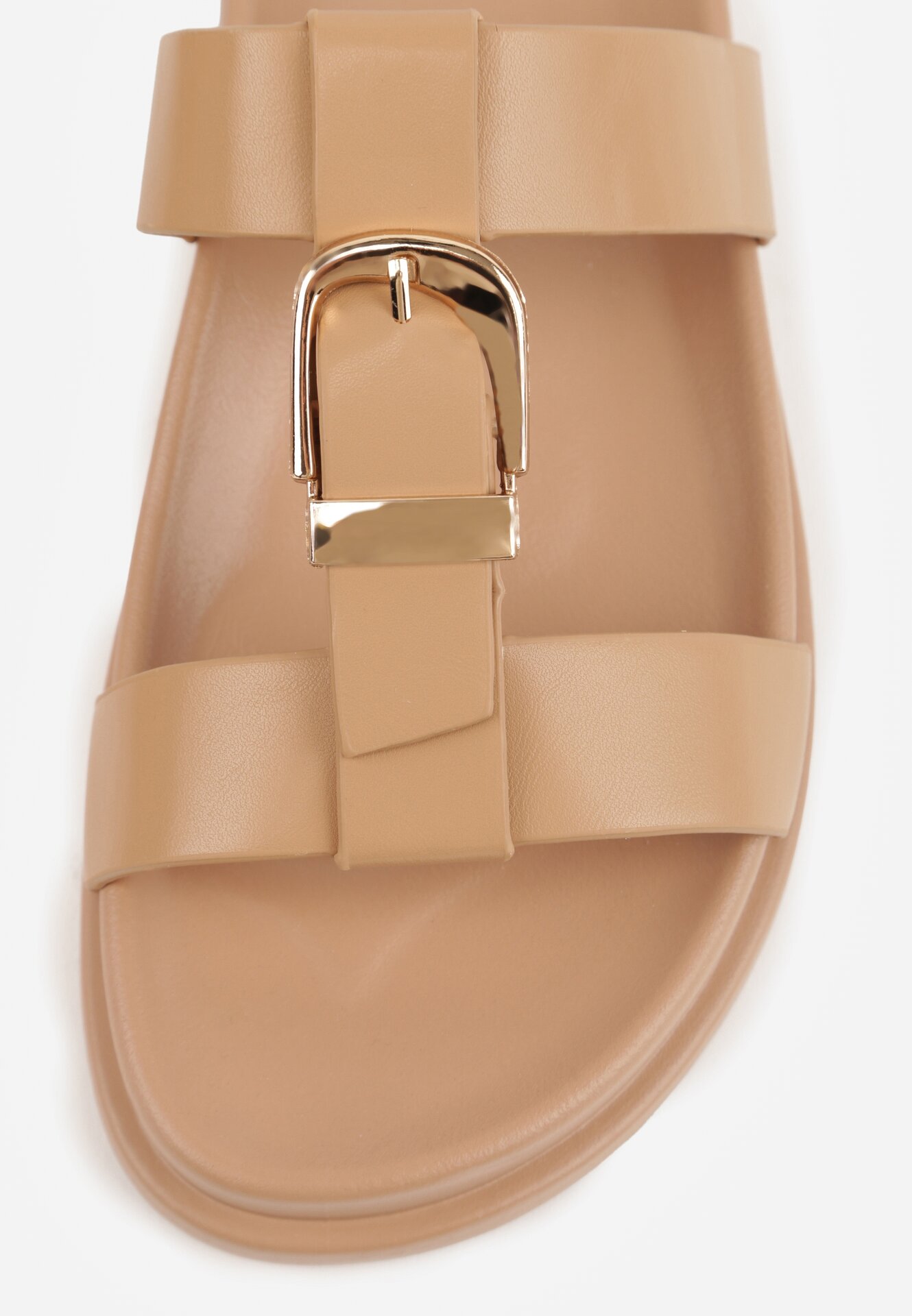 Ciemnobeżowe Klapki z Ozdobną Klamrą i Paskiem Kaidine