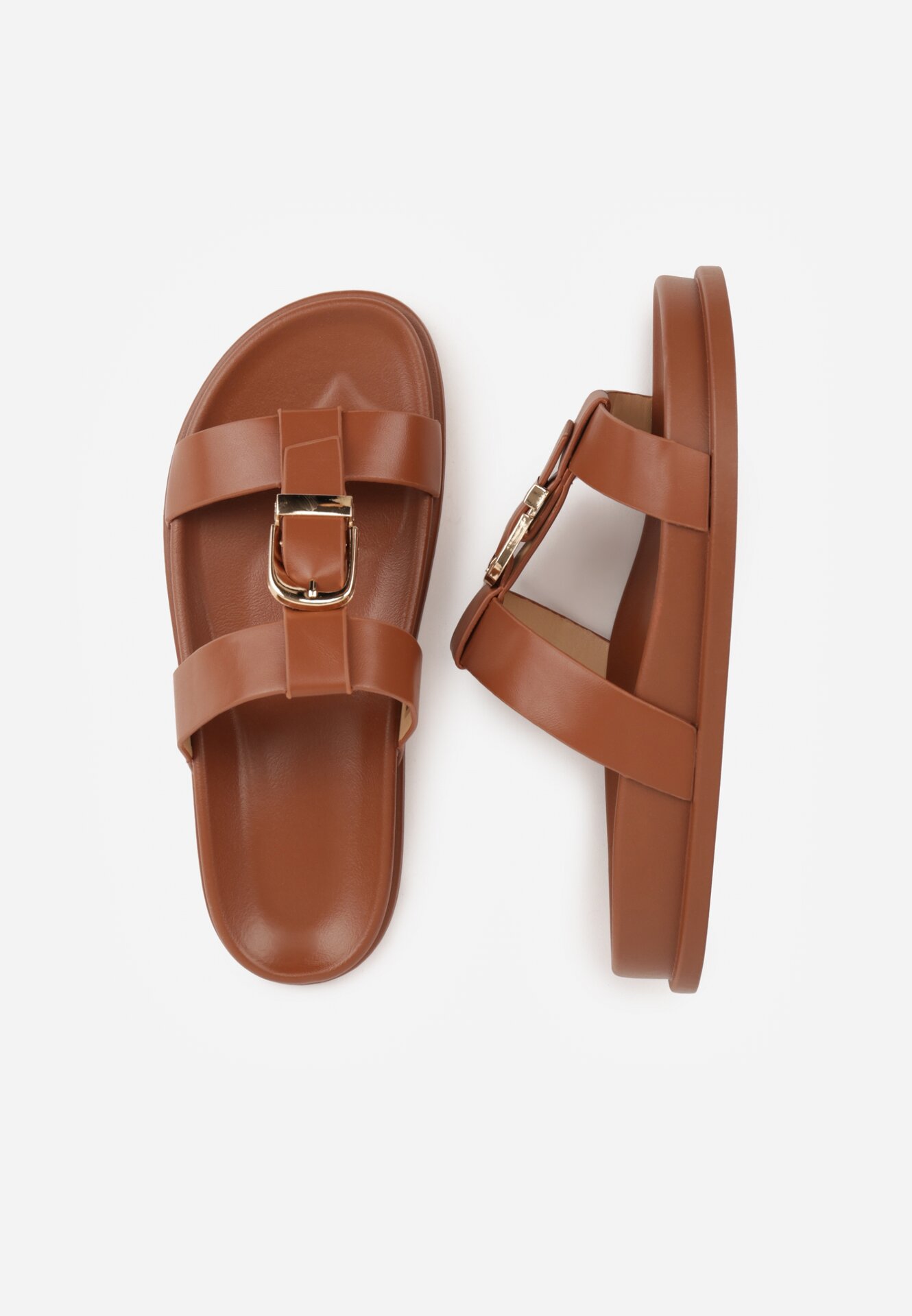 Brązowe Klapki z Ozdobną Klamrą i Paskiem Kaidine