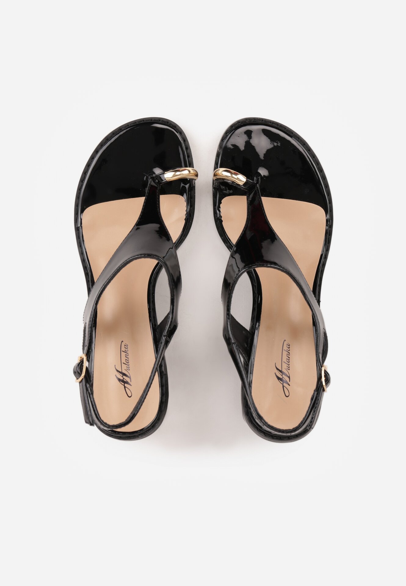 Czarne Sandały Japonki na Słupku z Biżuteryjną Ozdobą Uhryss