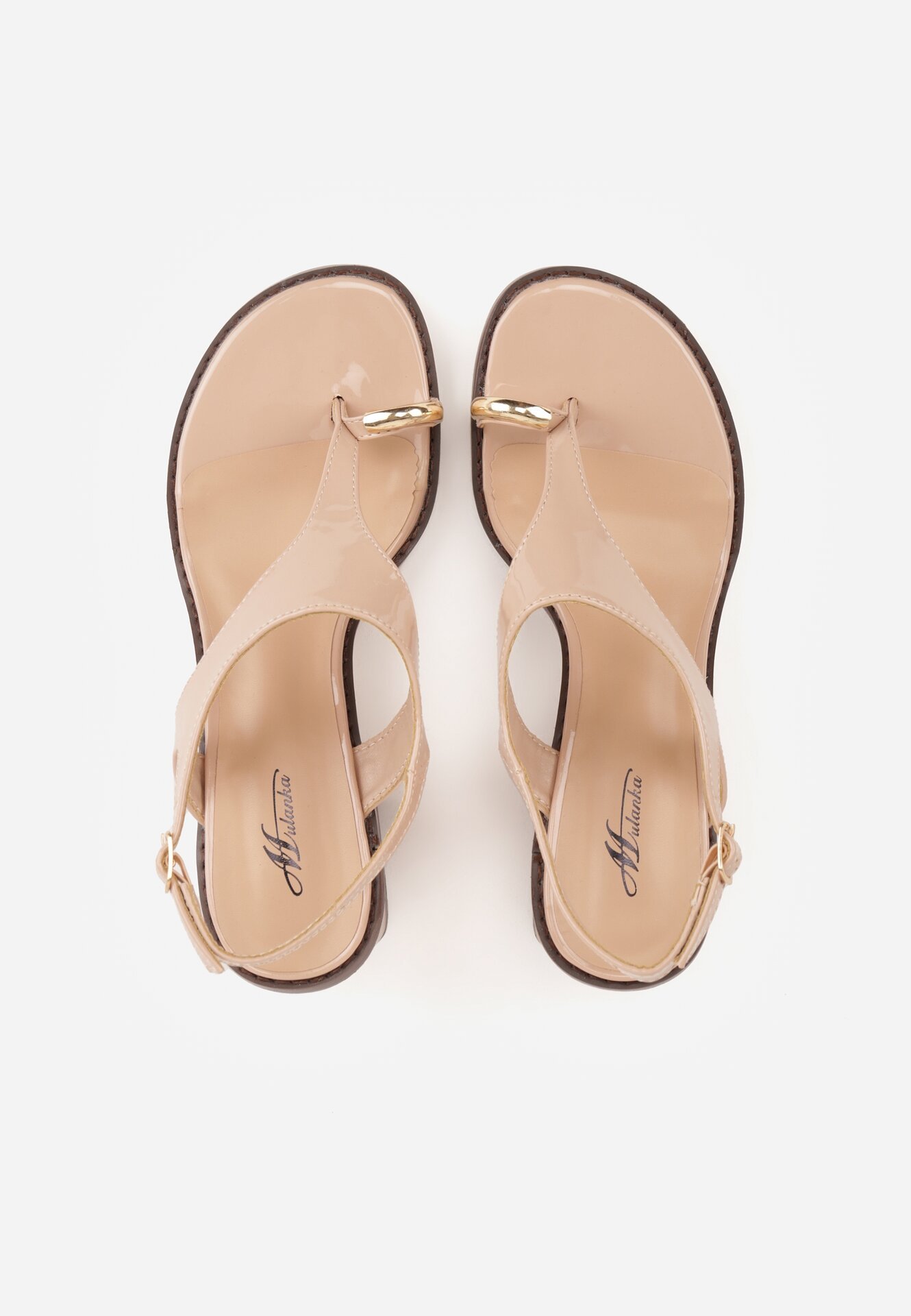 Beżowe Sandały Japonki na Słupku z Biżuteryjną Ozdobą Uhryss