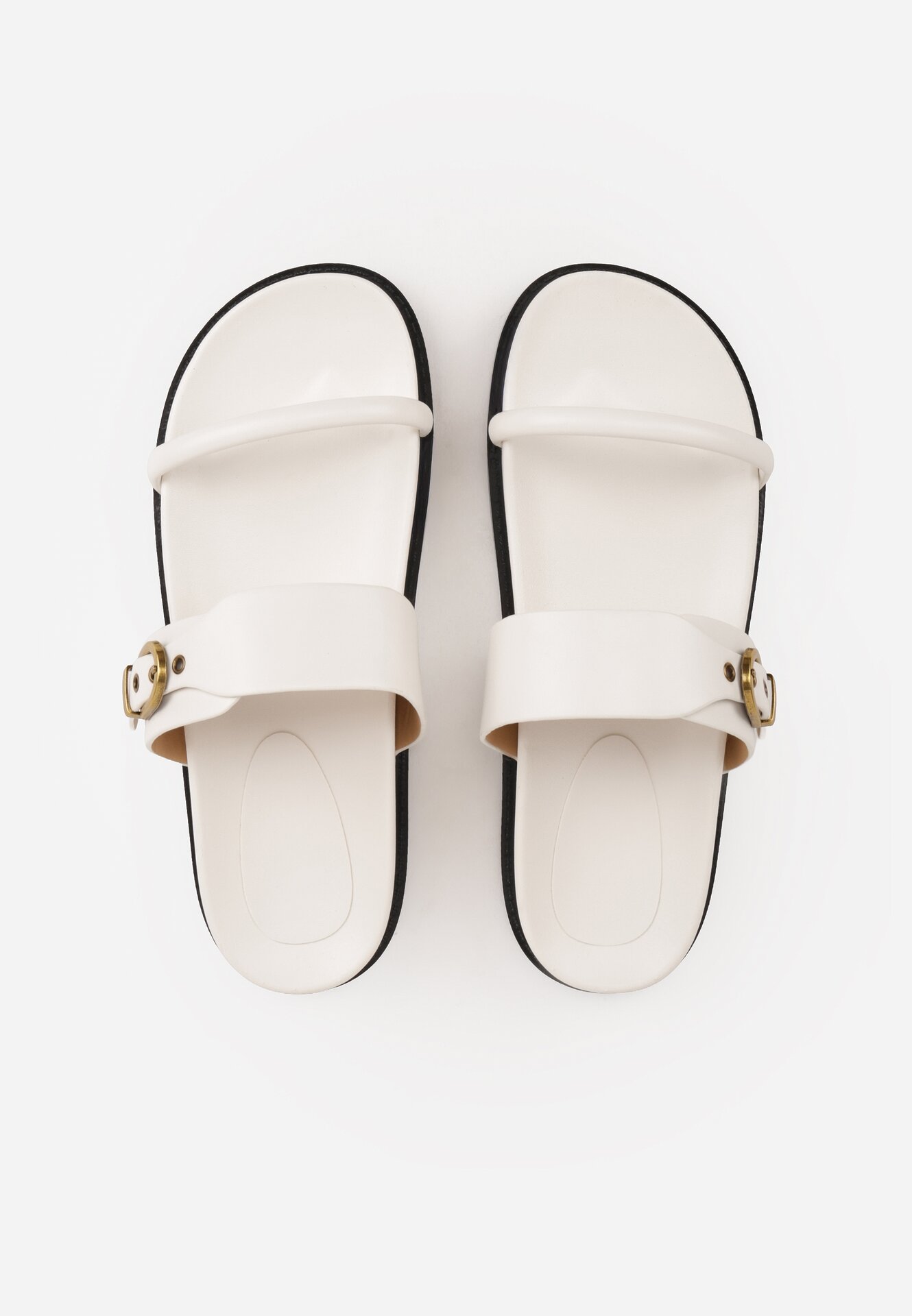 Białe Klapki z Dwoma Paskami i Metaliczną Klamrą Doriax