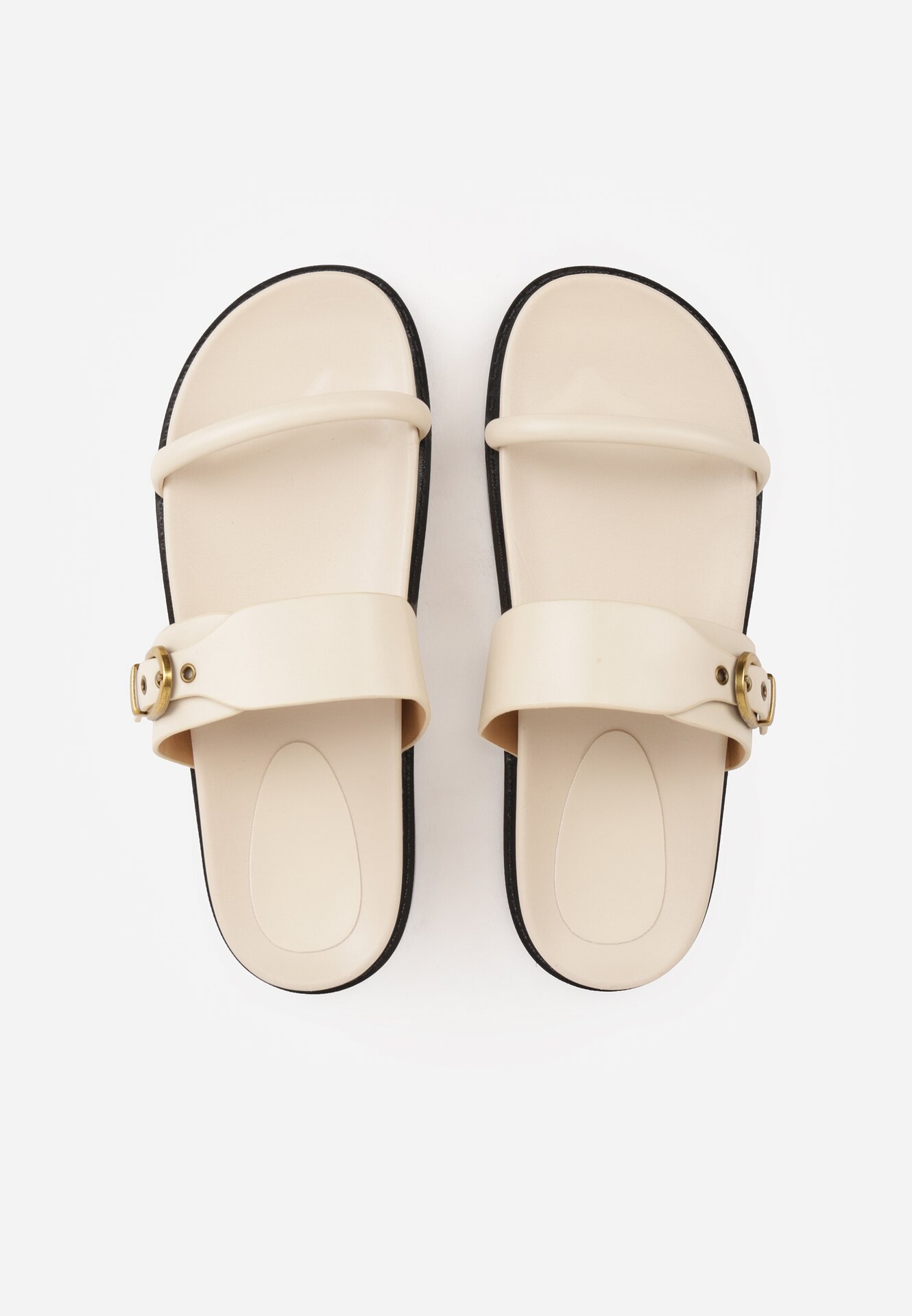 Beżowe Klapki z Dwoma Paskami i Metaliczną Klamrą Doriax