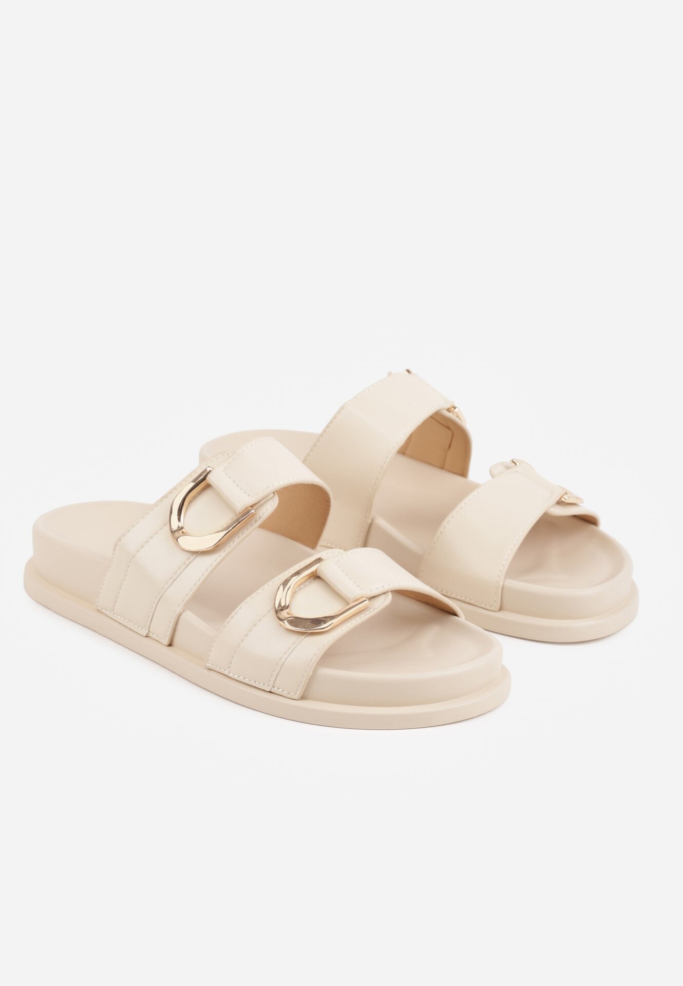 Beżowe Klapki Ozdobione Dwoma Klamrami Sthosaildy