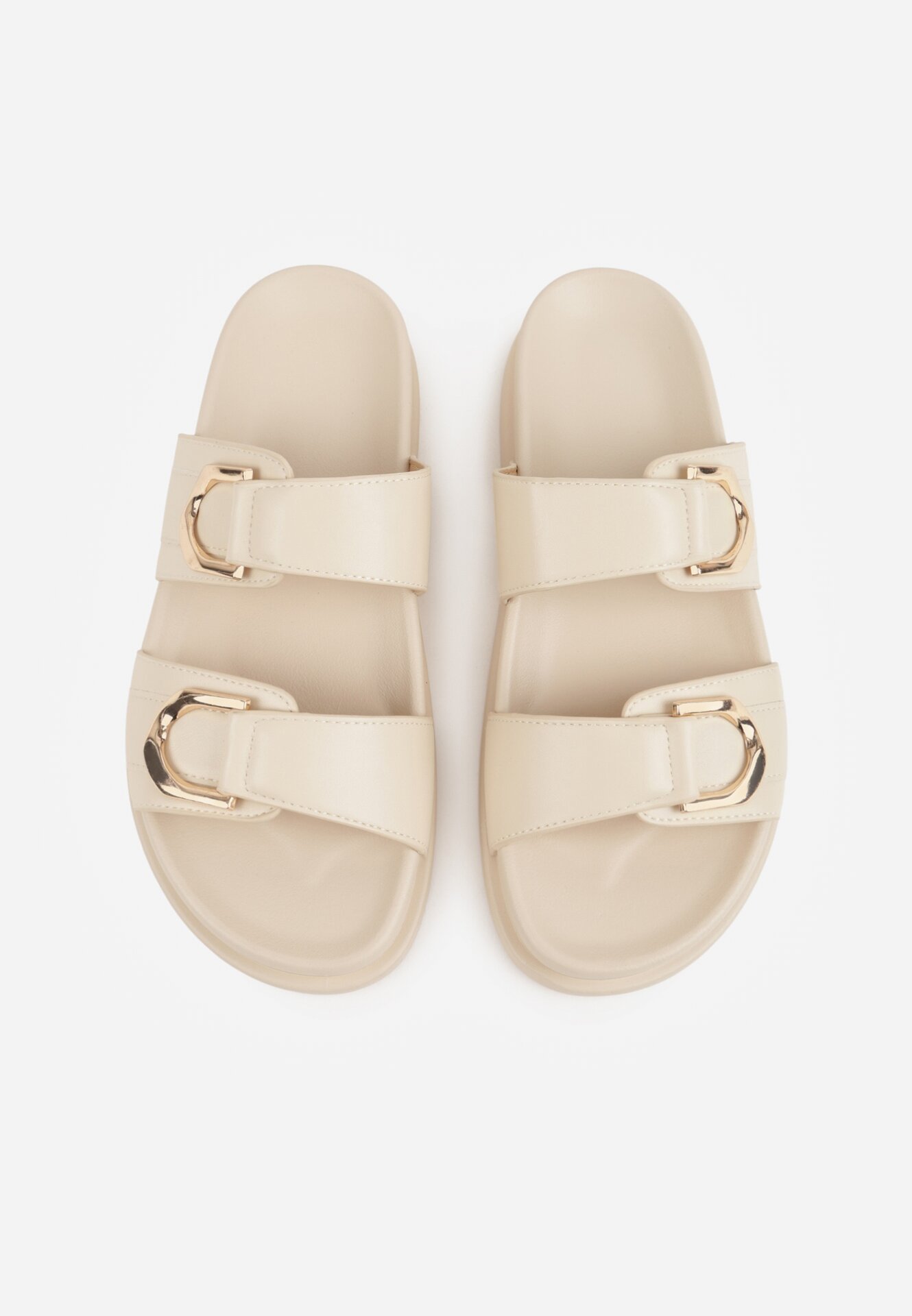 Beżowe Klapki Ozdobione Dwoma Klamrami Sthosaildy