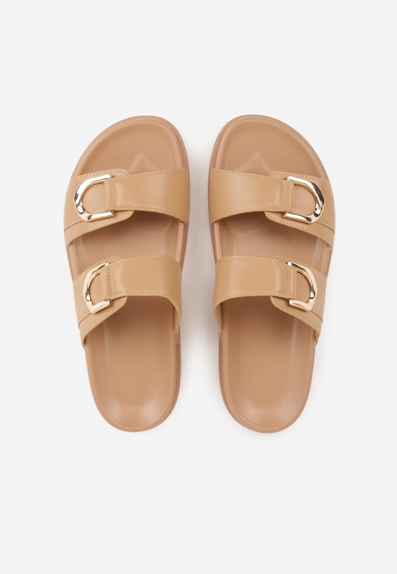 Ciemnobeżowe Klapki Ozdobione Dwoma Klamrami Sthosaildy