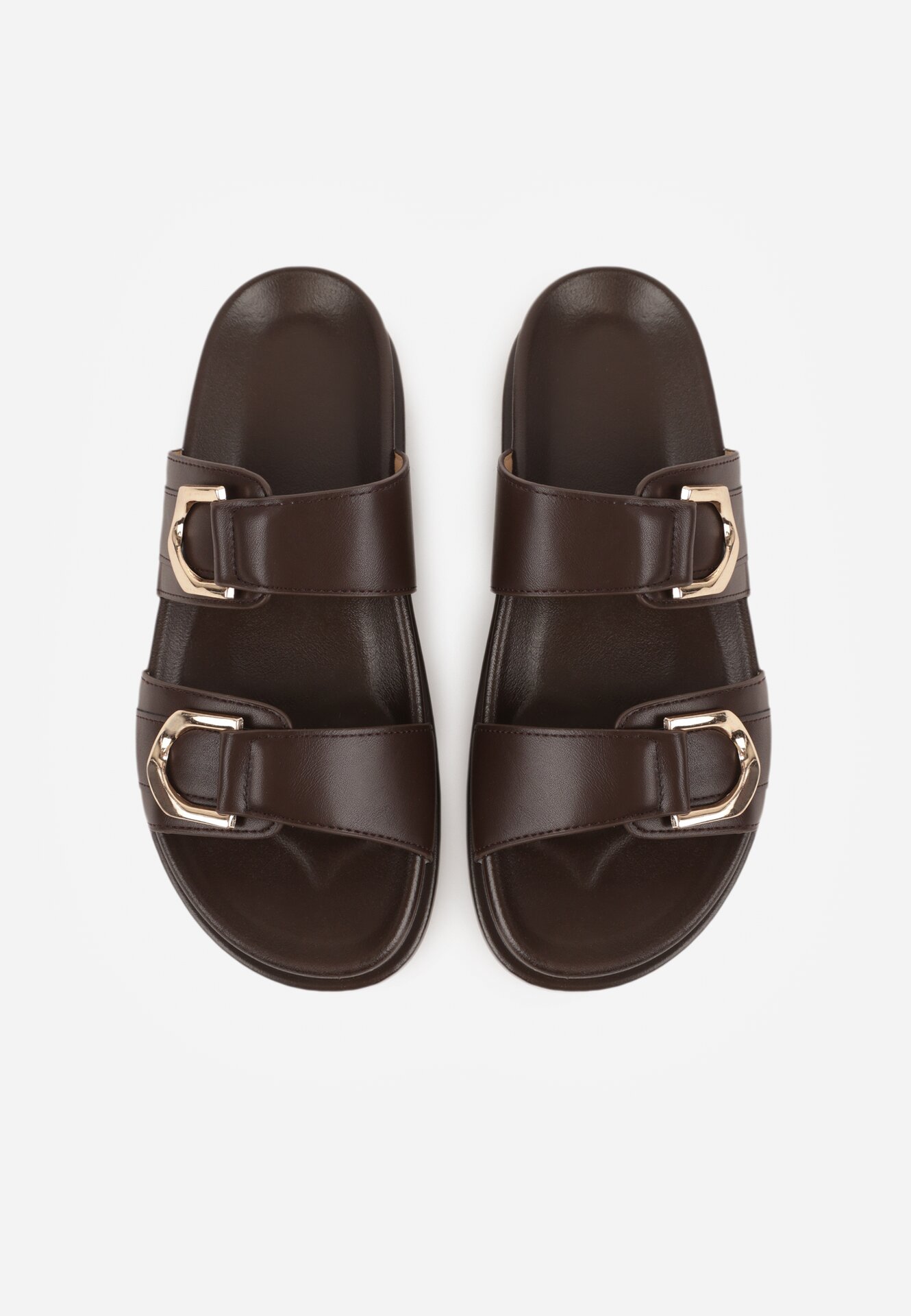 Ciemnobrązowe Klapki Ozdobione Dwoma Klamrami Sthosaildy