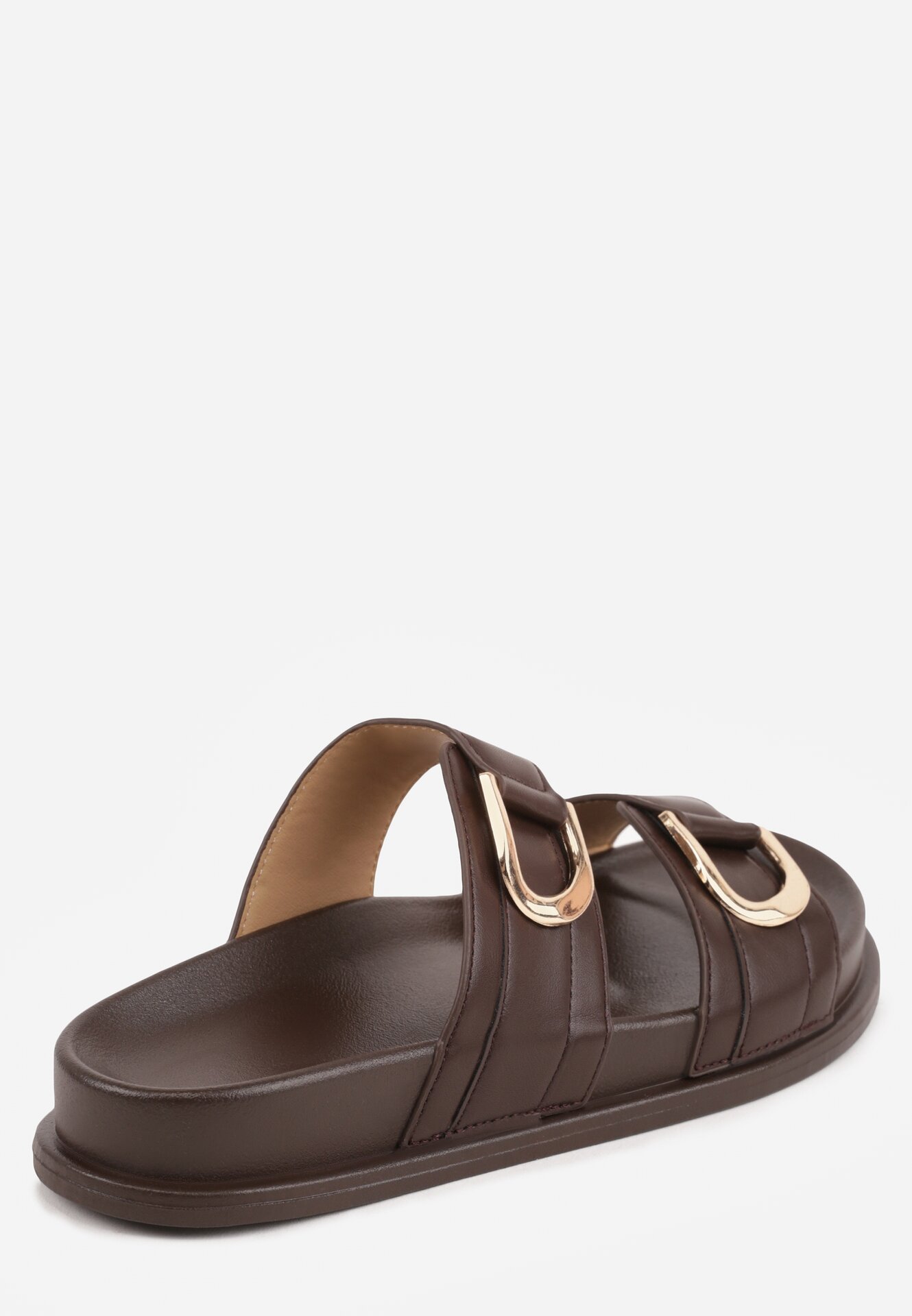 Ciemnobrązowe Klapki Ozdobione Dwoma Klamrami Sthosaildy