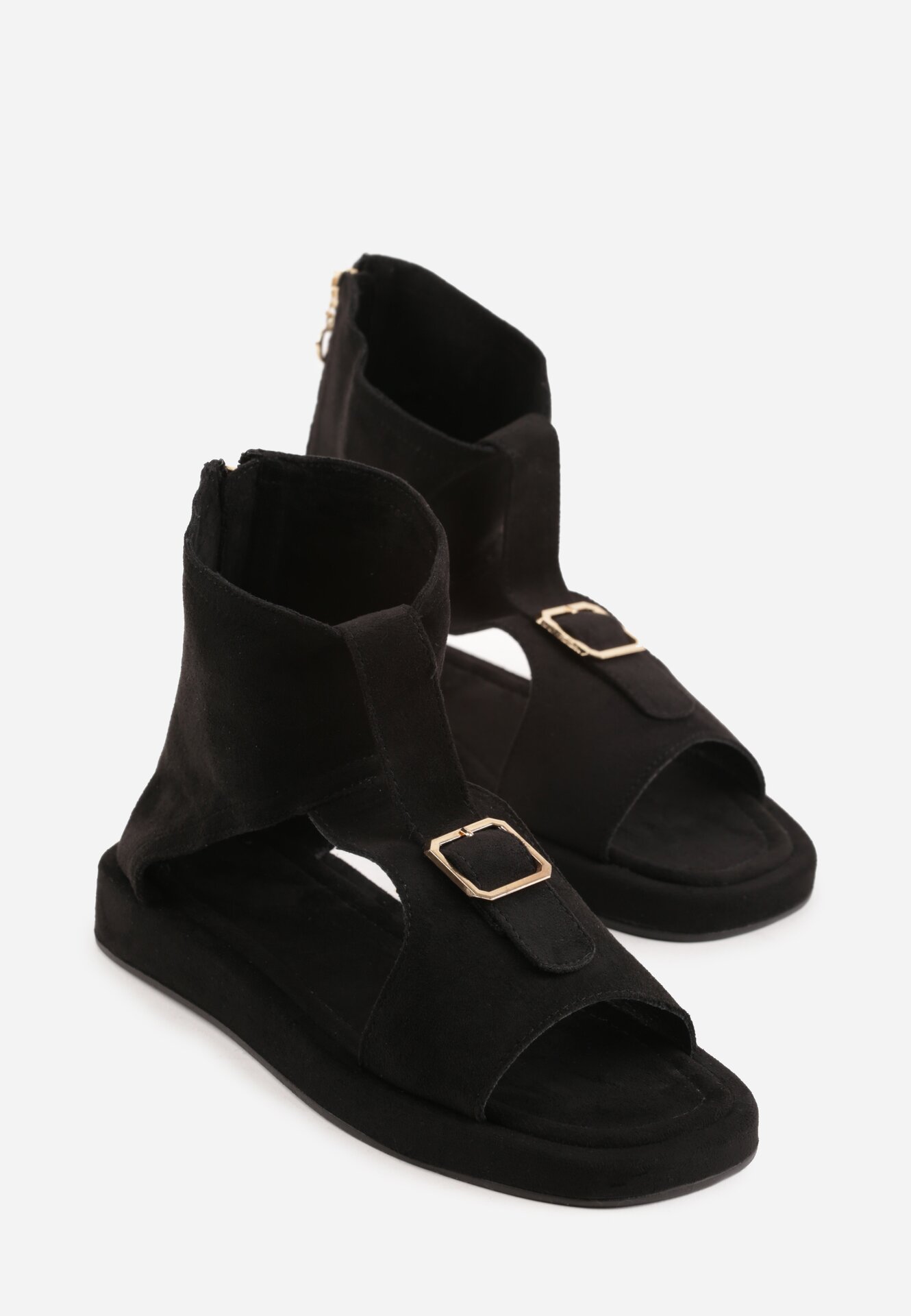 Czarne Sandały w Stylu Botków z Ozdobną Klamrą Theaneasi