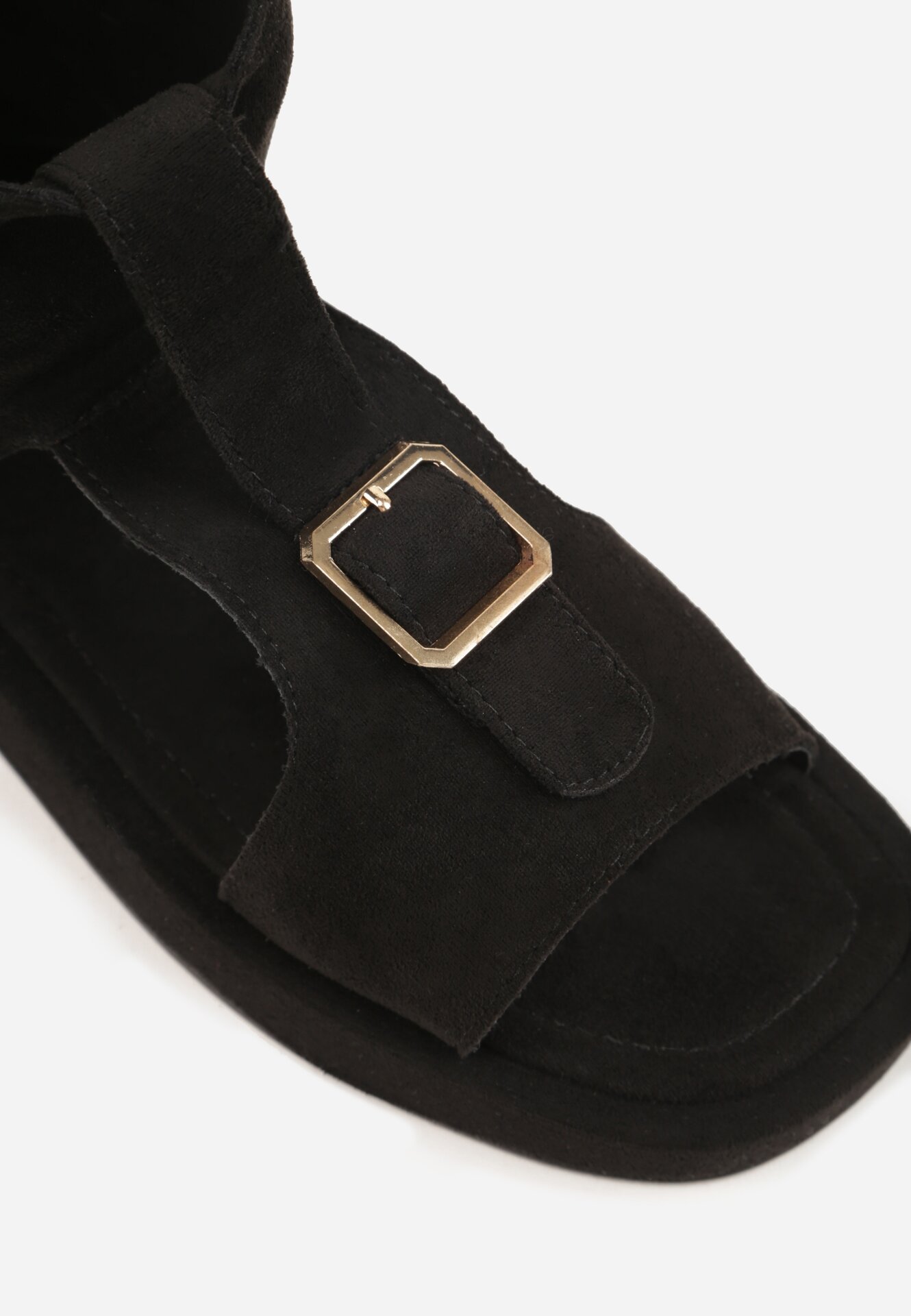 Czarne Sandały w Stylu Botków z Ozdobną Klamrą Theaneasi