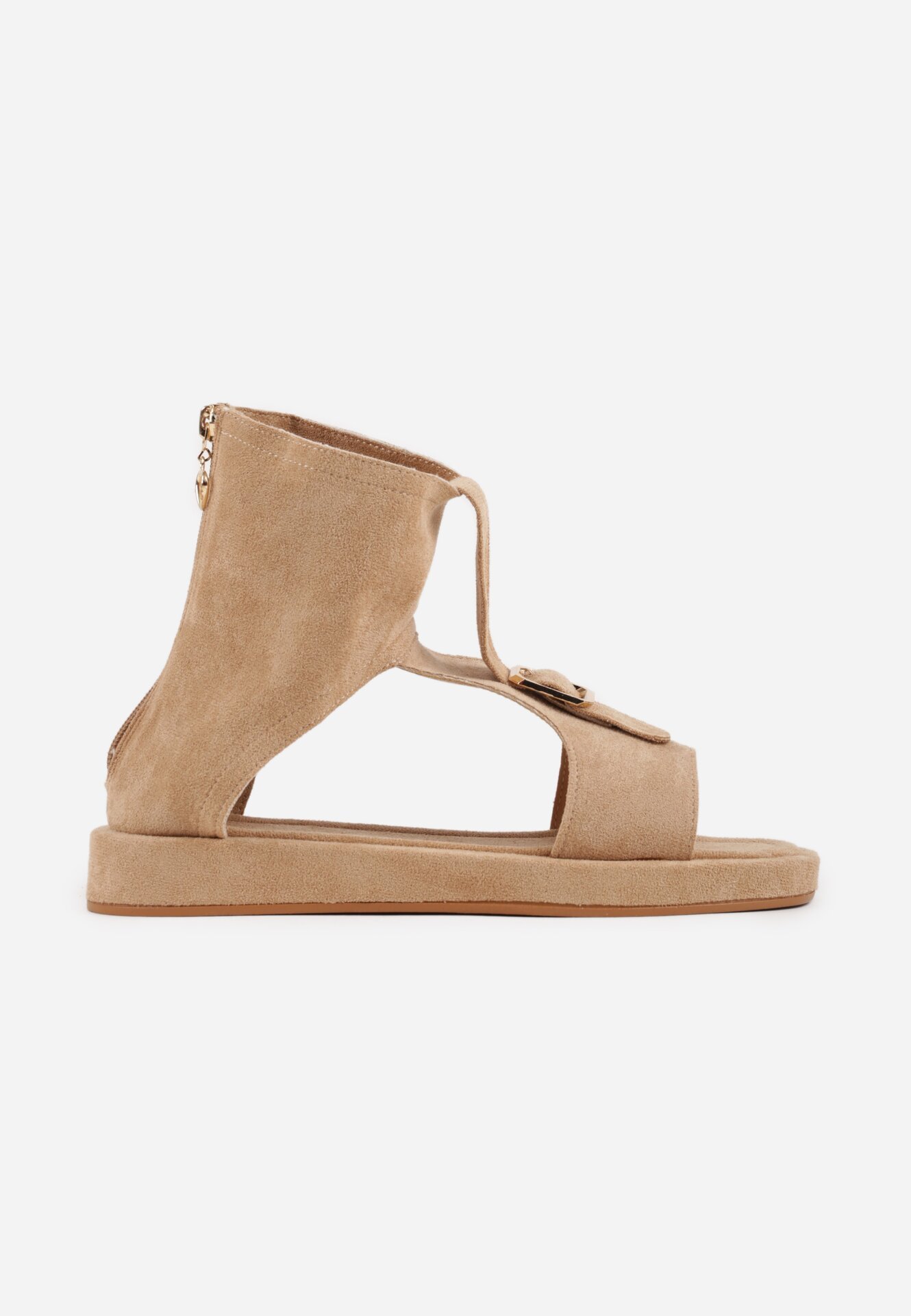 Ciemnobeżowe Sandały w Stylu Botków z Ozdobną Klamrą Theaneasi