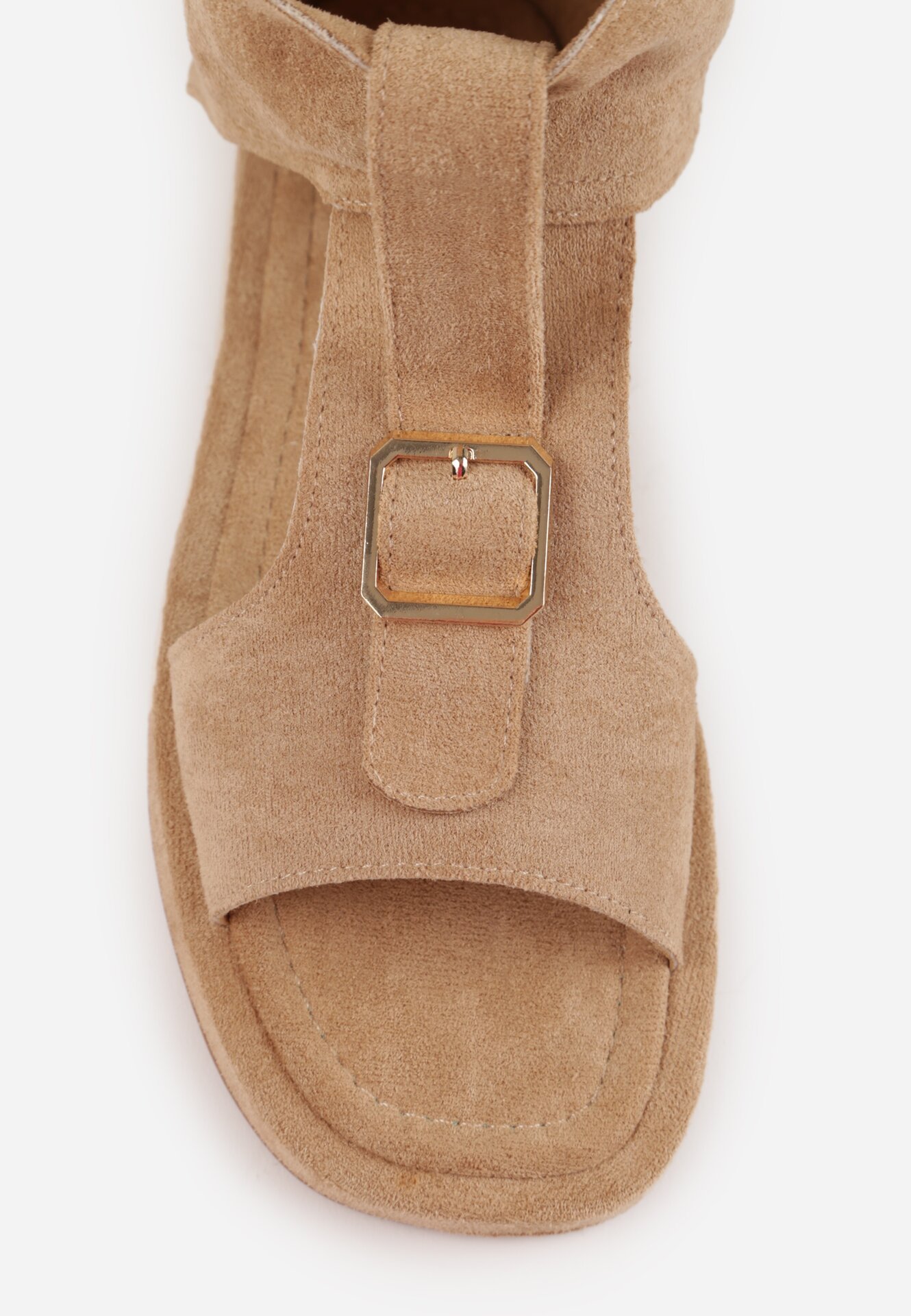 Ciemnobeżowe Sandały w Stylu Botków z Ozdobną Klamrą Theaneasi