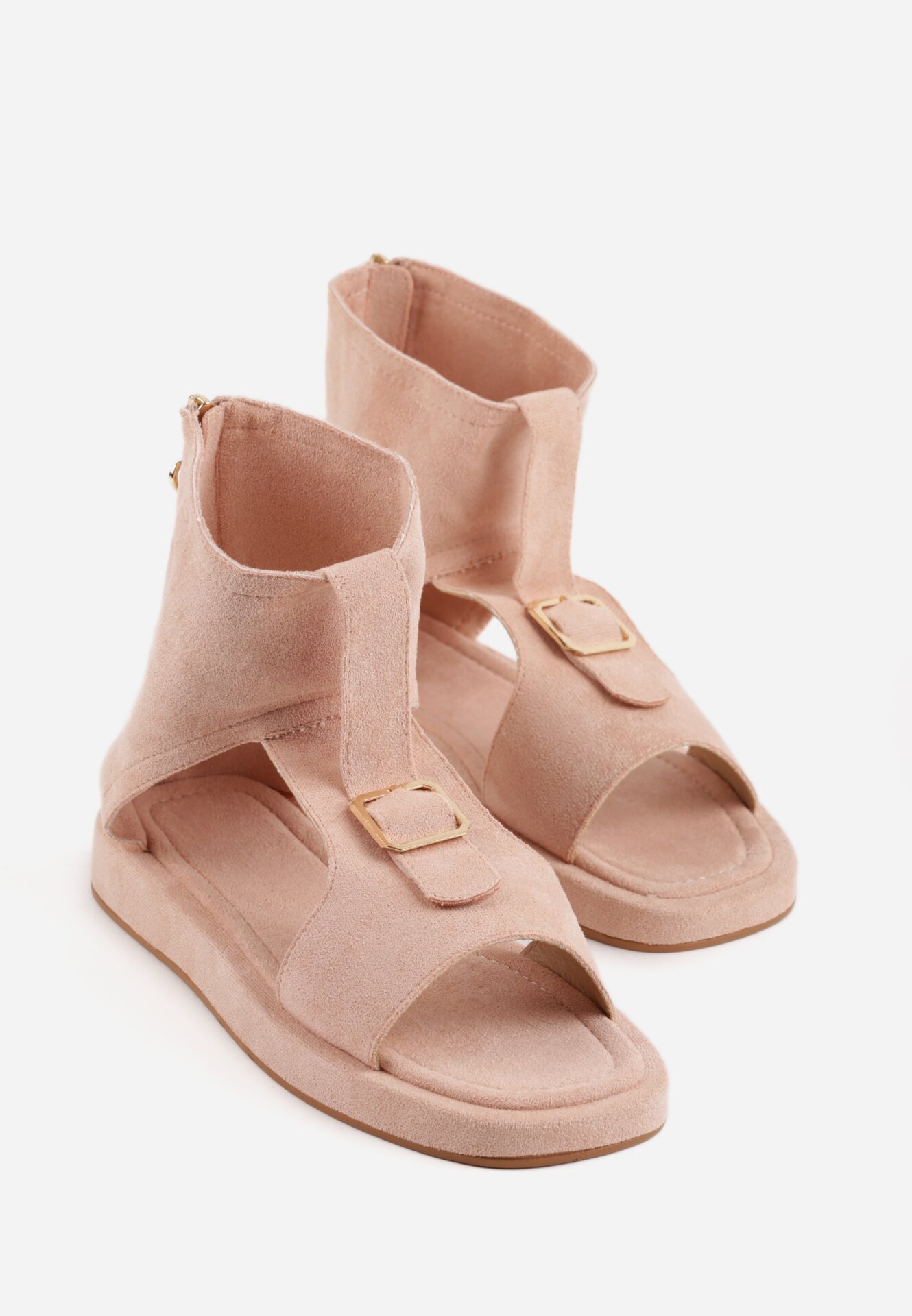 Różowe Sandały w Stylu Botków z Ozdobną Klamrą Theaneasi