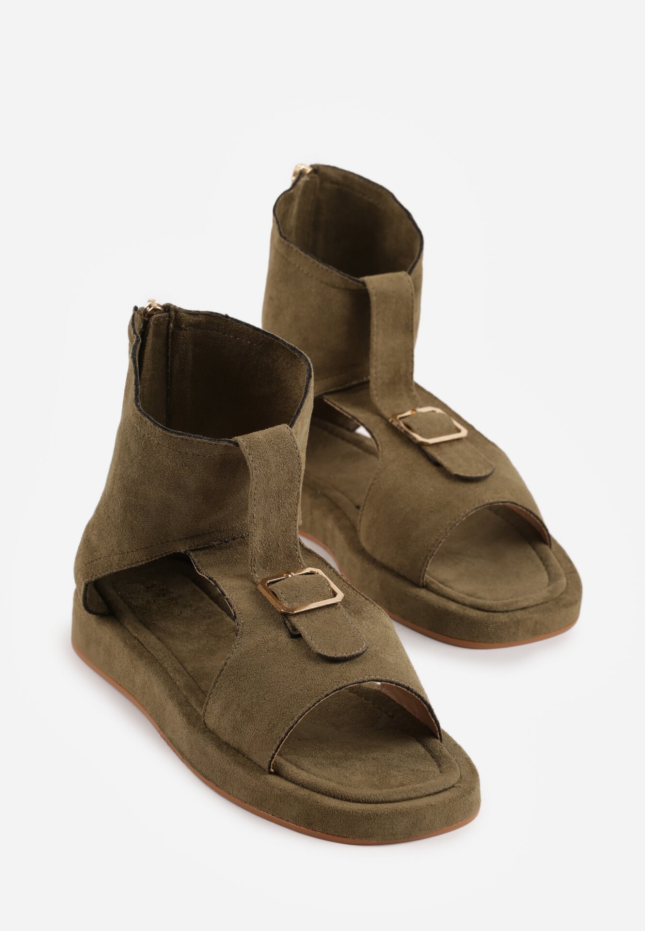 Zielone Sandały w Stylu Botków z Ozdobną Klamrą Theaneasi