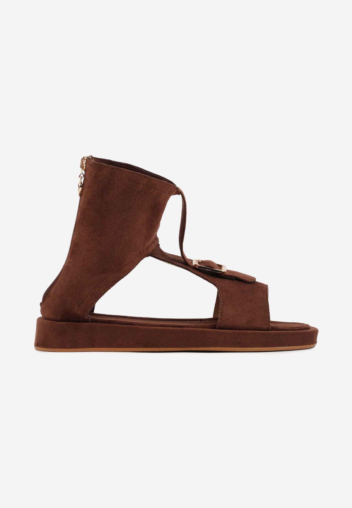 Brązowe Sandały w Stylu Botków z Ozdobną Klamrą Theaneasi