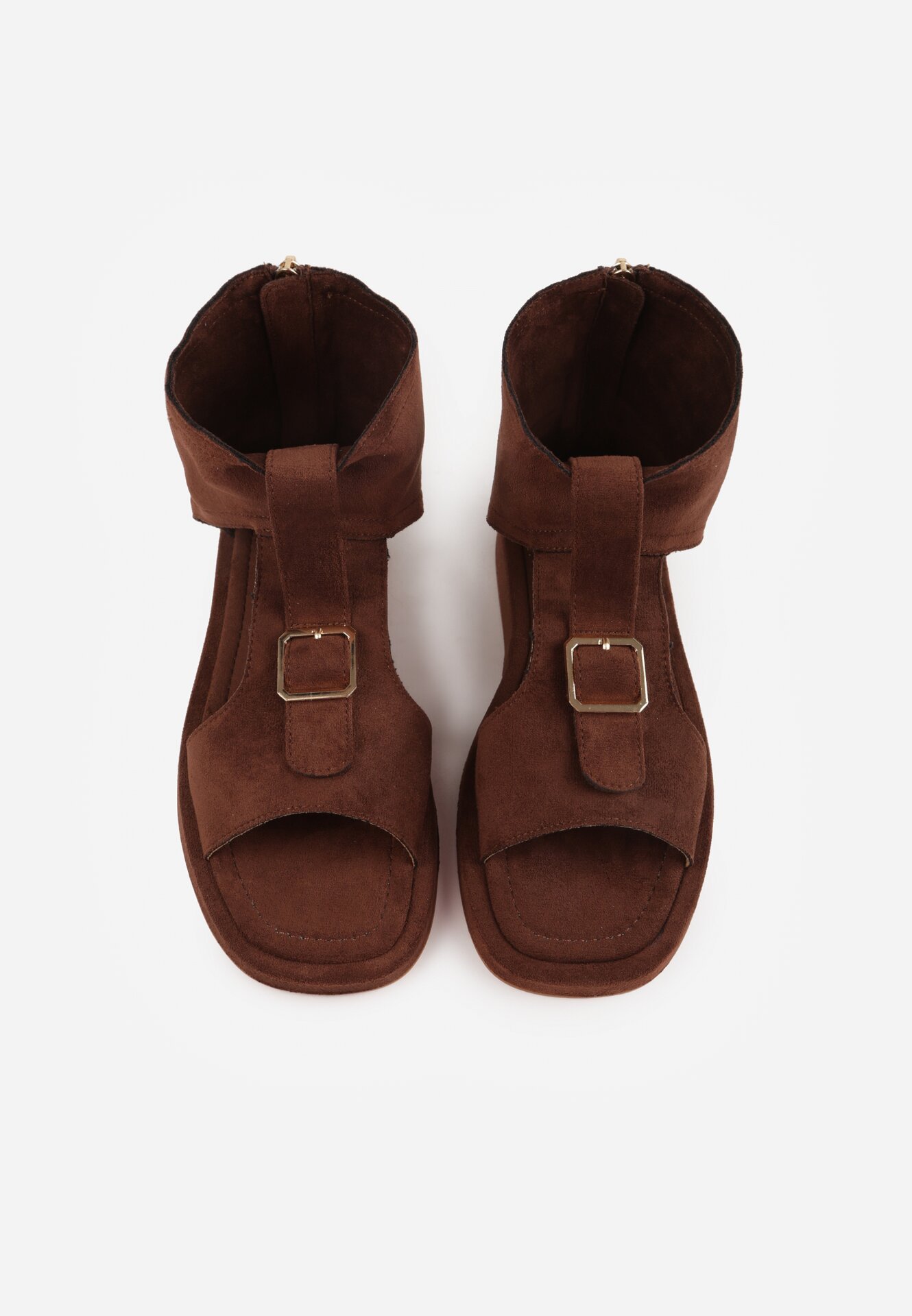 Brązowe Sandały w Stylu Botków z Ozdobną Klamrą Theaneasi