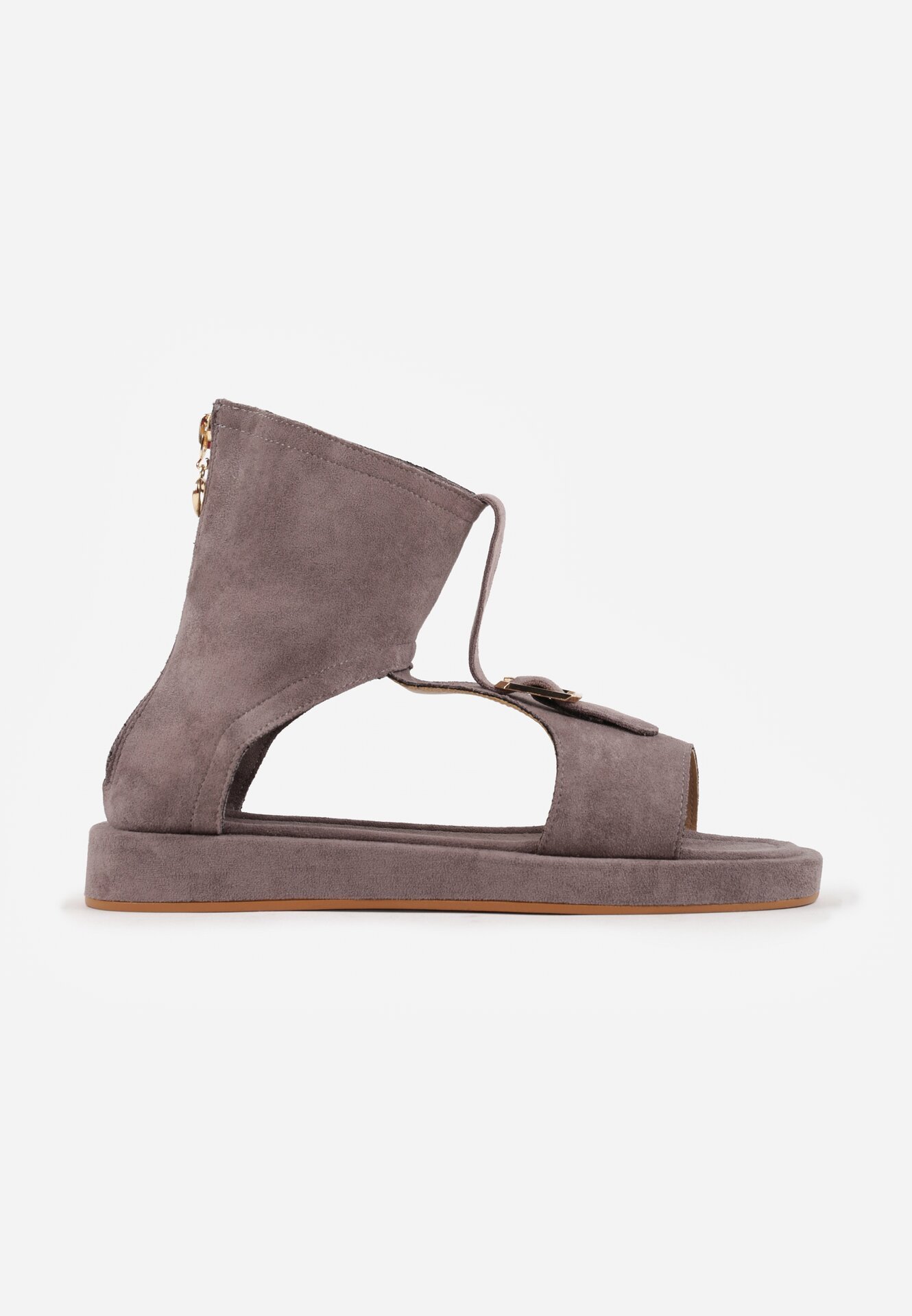 Szare Sandały w Stylu Botków z Ozdobną Klamrą Theaneasi