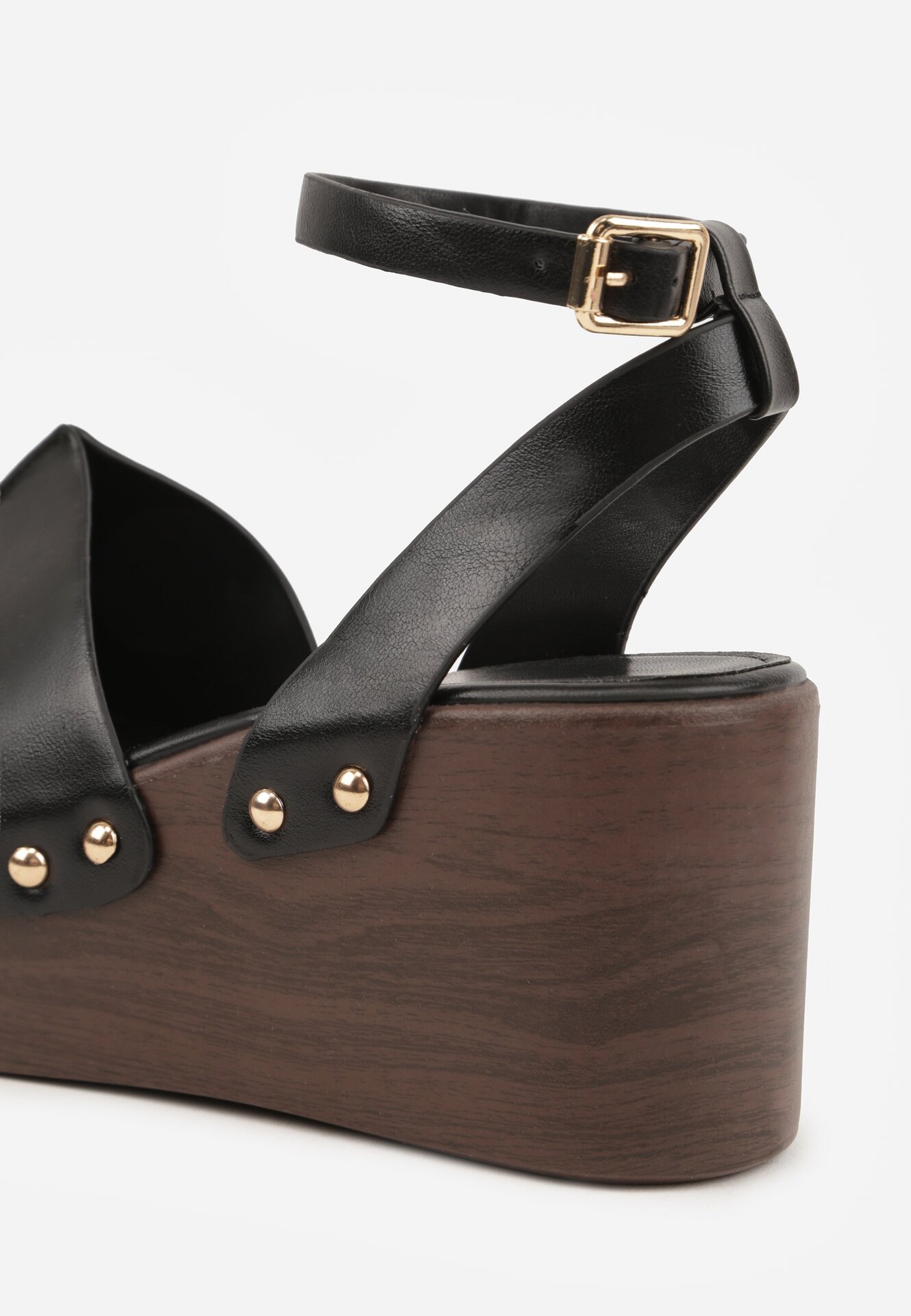 Czarne Sandały na Koturnie i Platformie Ozdobione Nitami Rhethe