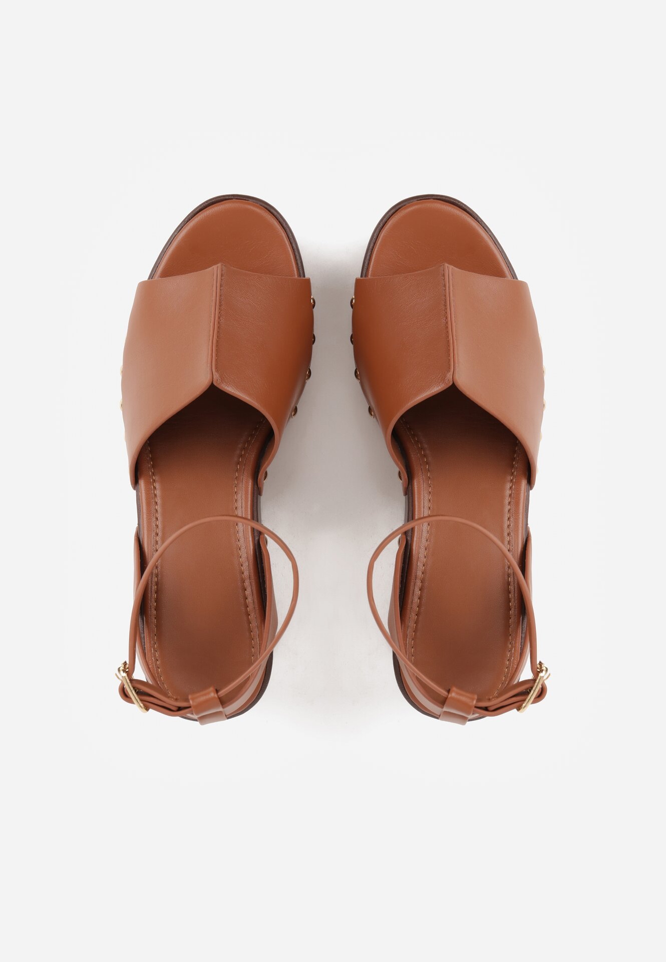 Brązowe Sandały na Koturnie i Platformie Ozdobione Nitami Rhethe