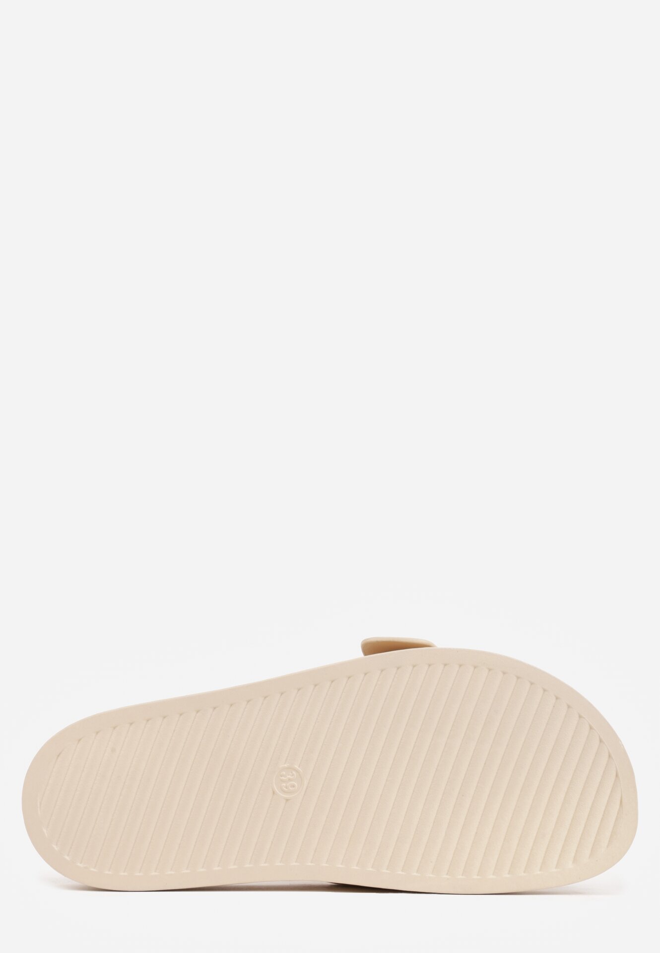 Beżowe Klapki na Grubej Podeszwie Ozdobione Metaliczną Klamrą Lorefer