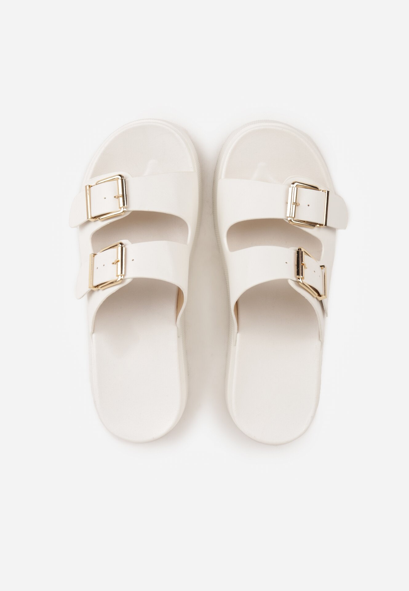 Białe Klapki na Grubej Podeszwie z Dwoma Klamrami Xenienne