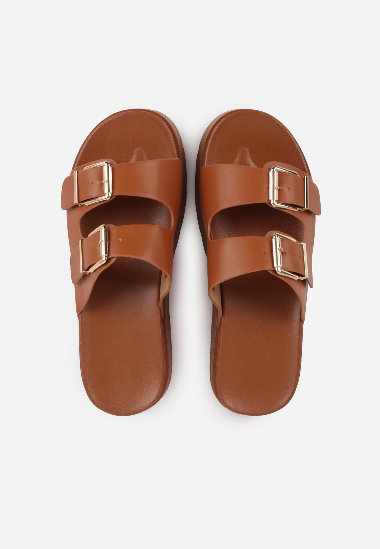 Brązowe Klapki na Grubej Podeszwie z Dwoma Klamrami Xenienne