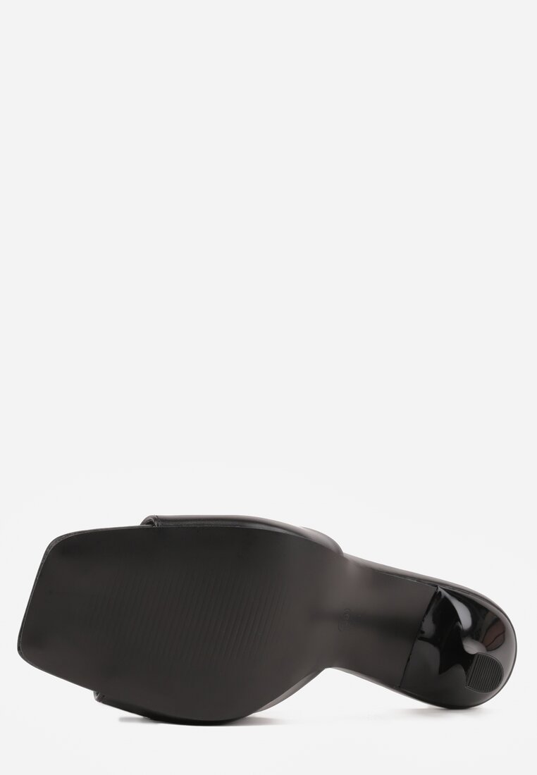 Czarne Klapki na Szpilce z Kwadratowym Noskiem Mellota