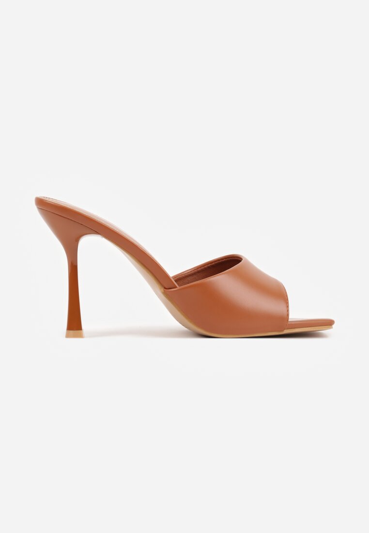 Brązowe Klapki na Szpilce z Kwadratowym Noskiem Mellota