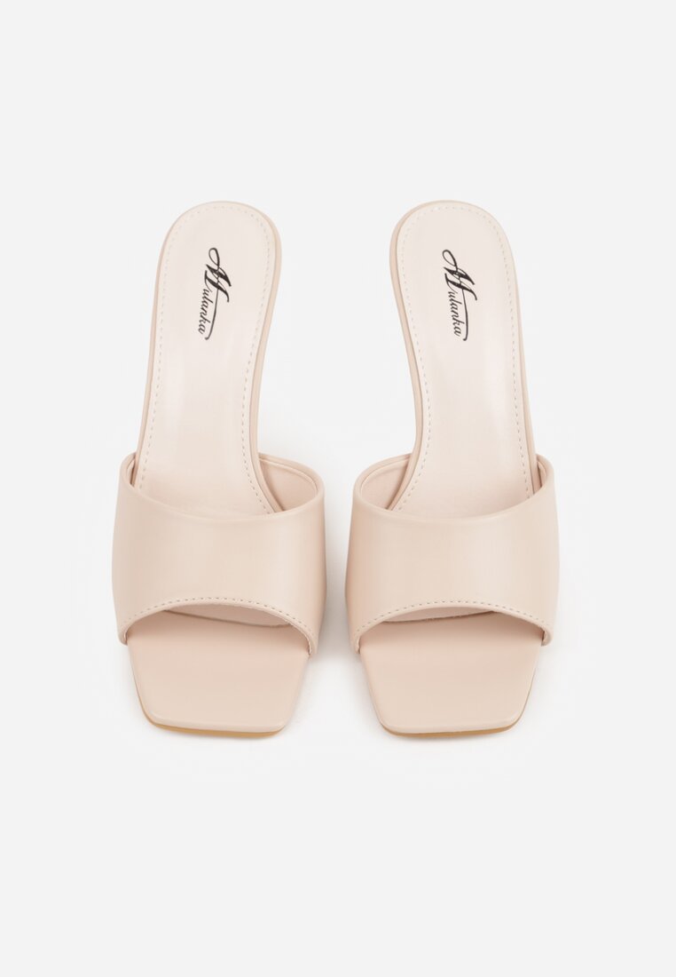 Beżowe Klapki na Szpilce z Kwadratowym Noskiem Mellota
