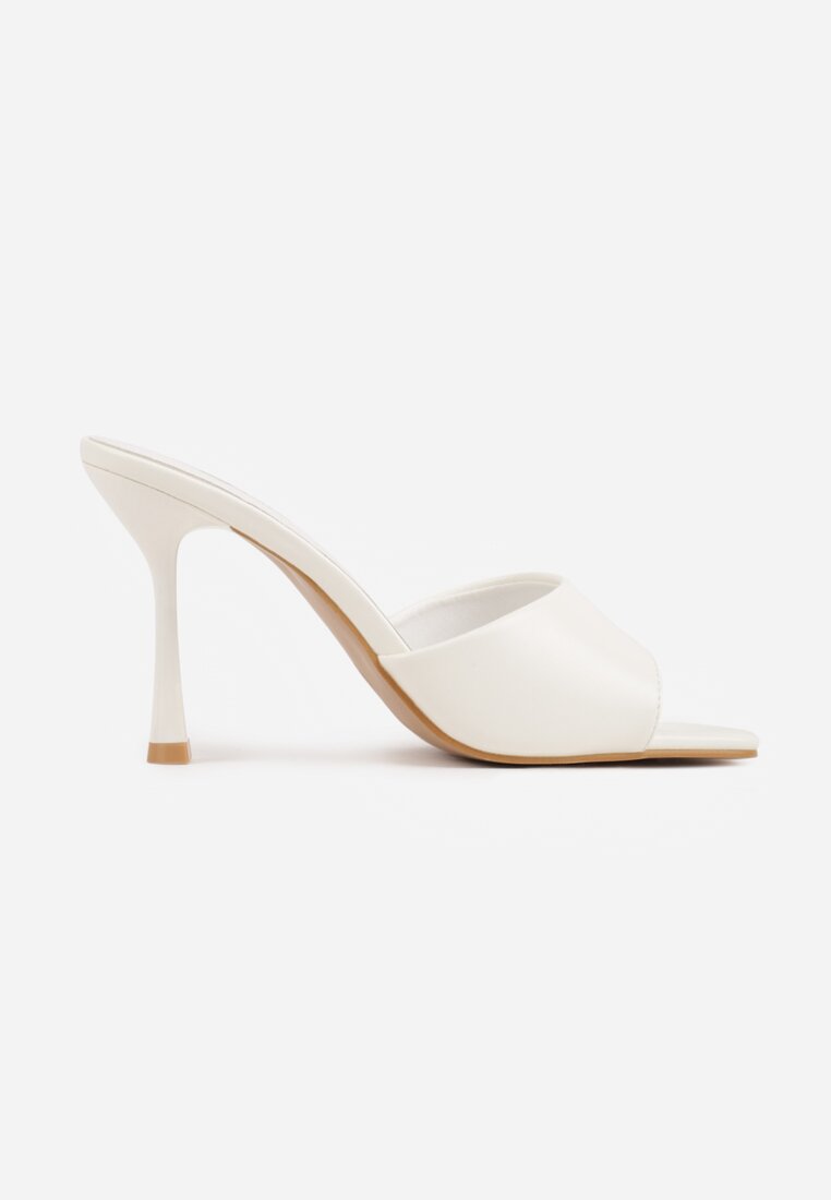 Białe Klapki na Szpilce z Kwadratowym Noskiem Mellota
